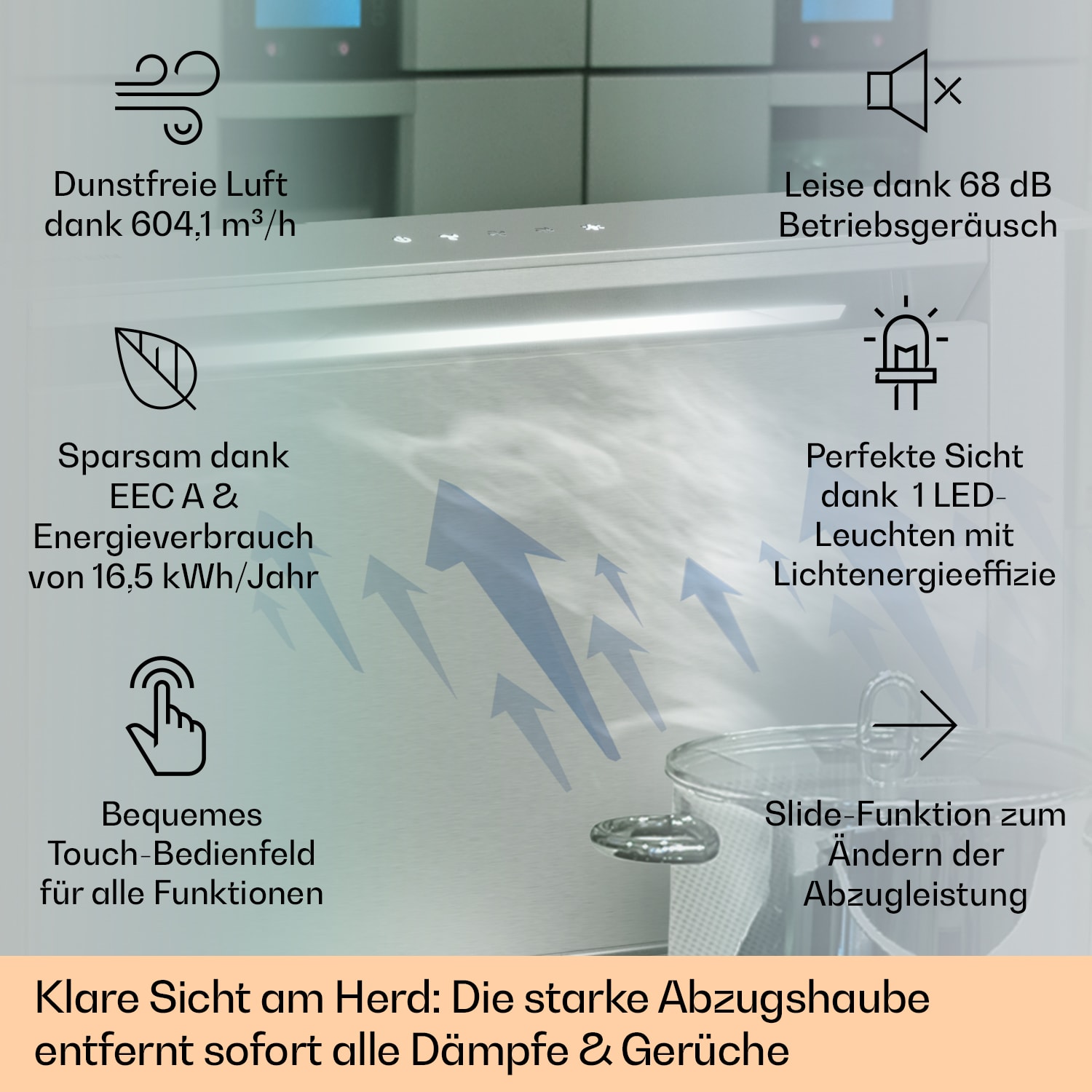 Hotte aspirante Royal Flush Eco 60 cm 604 m³/h A+ 60 cm | Acier Inoxydable | Acier Inoxydable