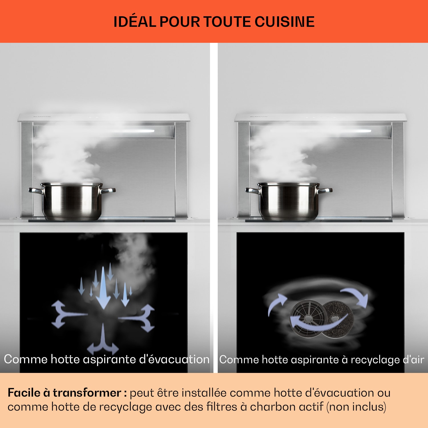 Royal Flush Eco afzuigkap 60 cm 576 m³/h A+ 60 cm | Roestvrij Staal | Roestvrij Staal