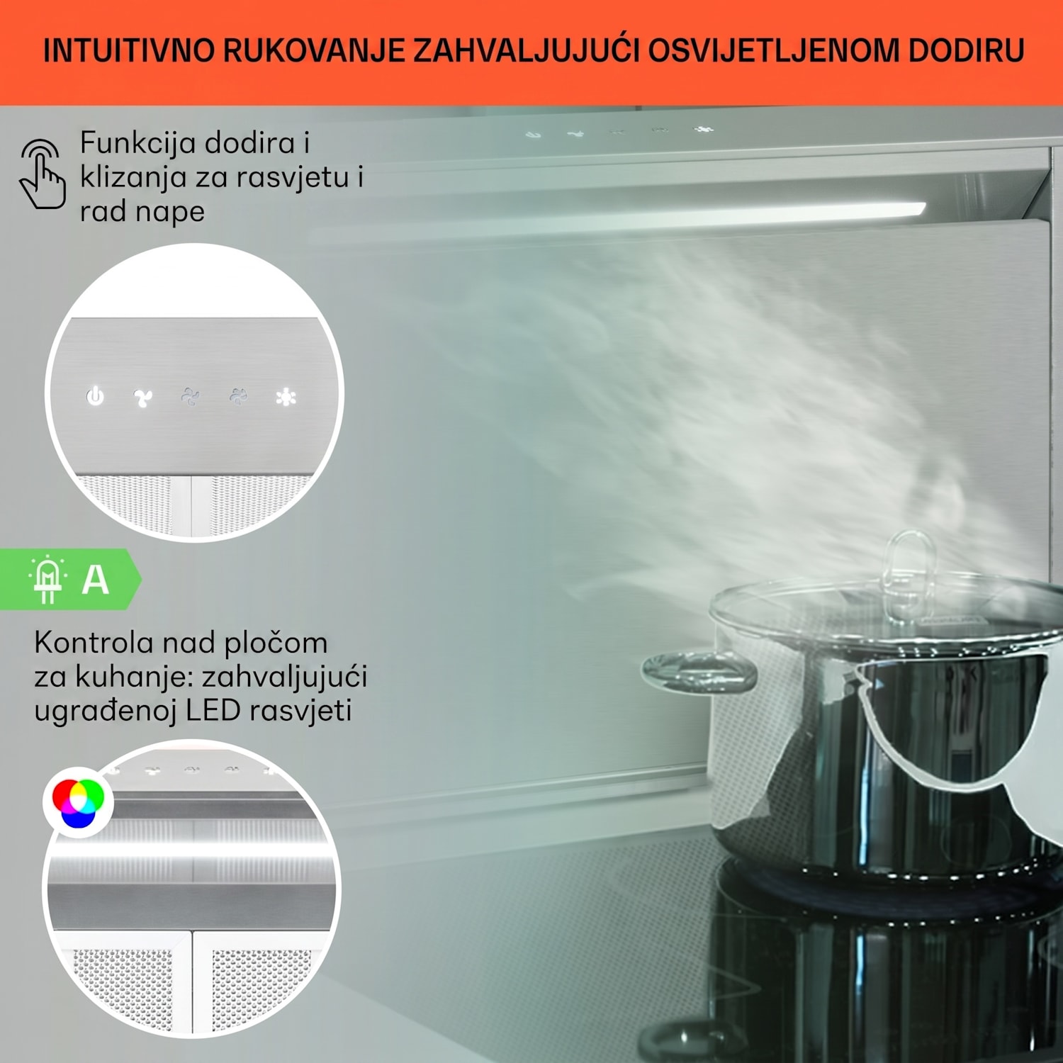 Royal Flush Eco, kuhinjska napa, 60 cm, 576 m³ / h, A + 60 cm | Nehrđajući čelik | Nehrđajući čelik