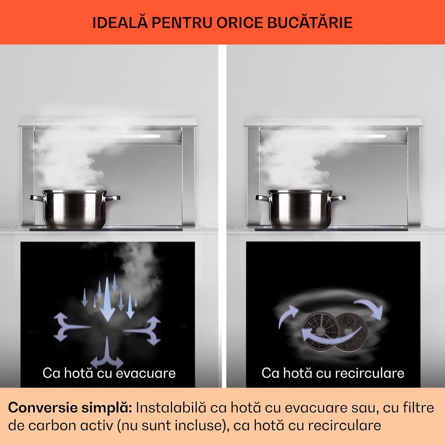 Royal Flush Eco, hota, 60 cm, 604 m³/h, A+ 60 cm | Oțel inoxidabil | Oțel inoxidabil