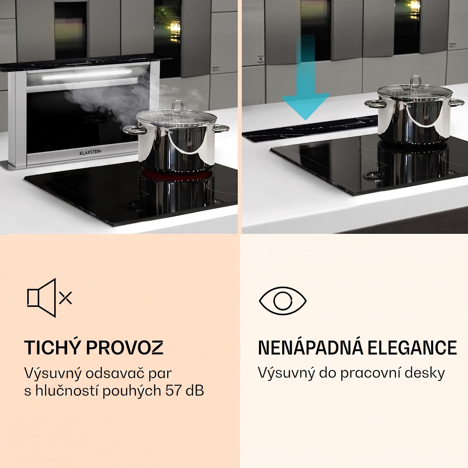 Royal Flush Eco, digestoř, 60 cm, výsuvná, 604 m³/h, A+, černá 60 cm | Černý mramor | Nerezová ocel