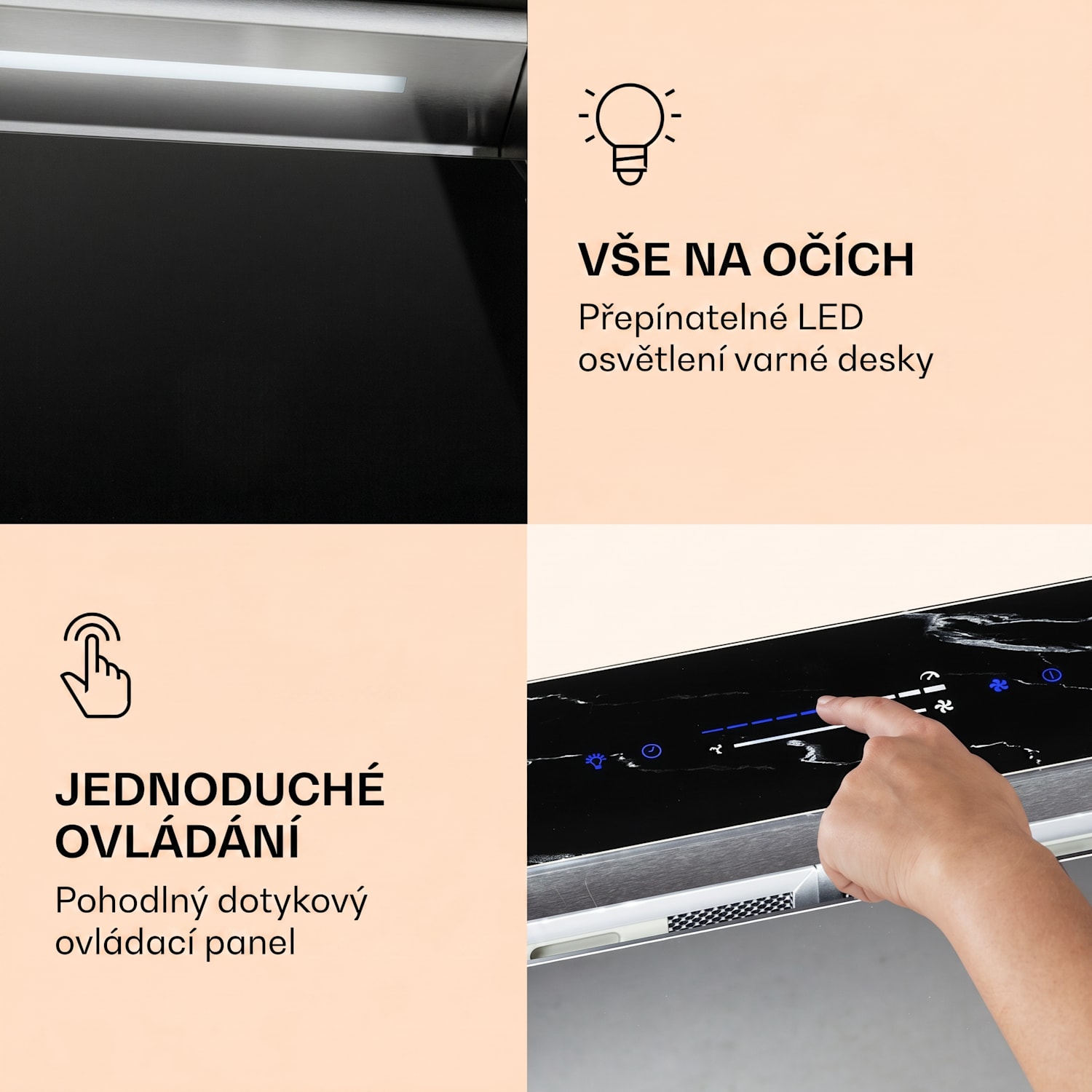 Royal Flush Eco, digestoř, 60 cm, výsuvná, 604 m³/h, A+, černá 60 cm | Černý mramor | Nerezová ocel
