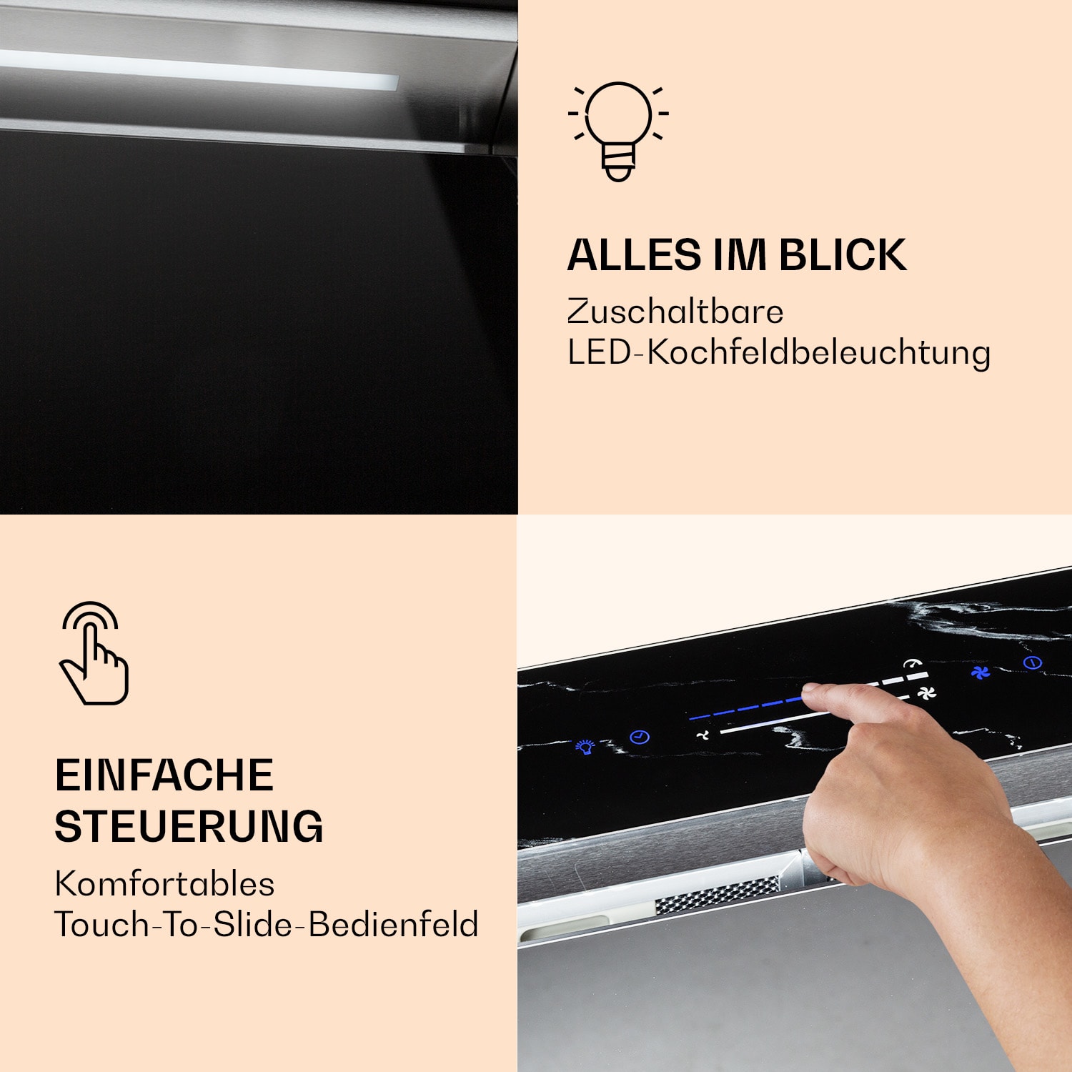 Royal Flush Eco Dunstabzugshaube 60 cm 604 m³/h A+ 60 cm | Schwarzer Marmor | Edelstahl