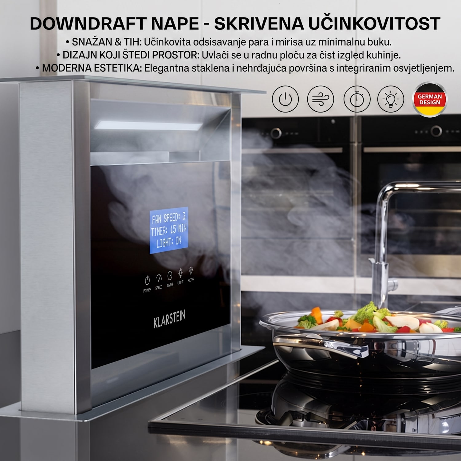 Royal Flush Eco, kuhinjska napa, 60 cm, 604 m³ / h, A + 60 cm | Crni mramor | Nehrđajući čelik