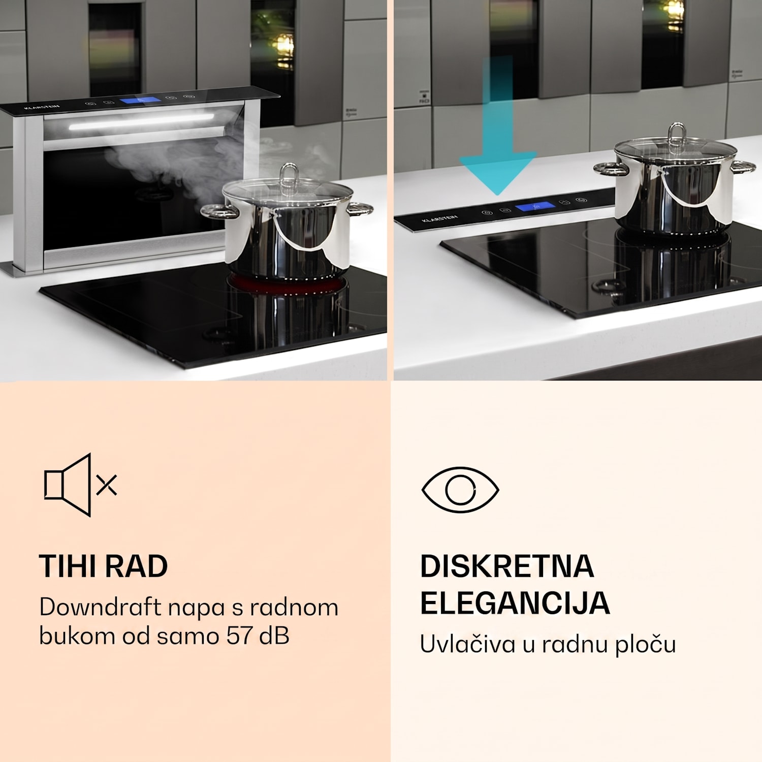 Royal Flush Eco, kuhinjska napa, 60 cm, 604 m³ / h, A + 60 cm | Crni mramor | Nehrđajući čelik