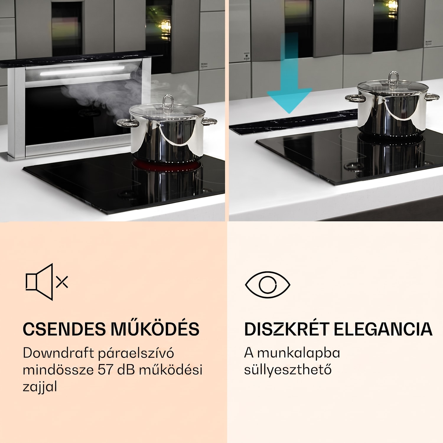 Royal Flush Eco, páraelszívó, 60 cm, 576 m³/ó, A+ 60 cm | Fekete márvány | Rozsdamentes acél