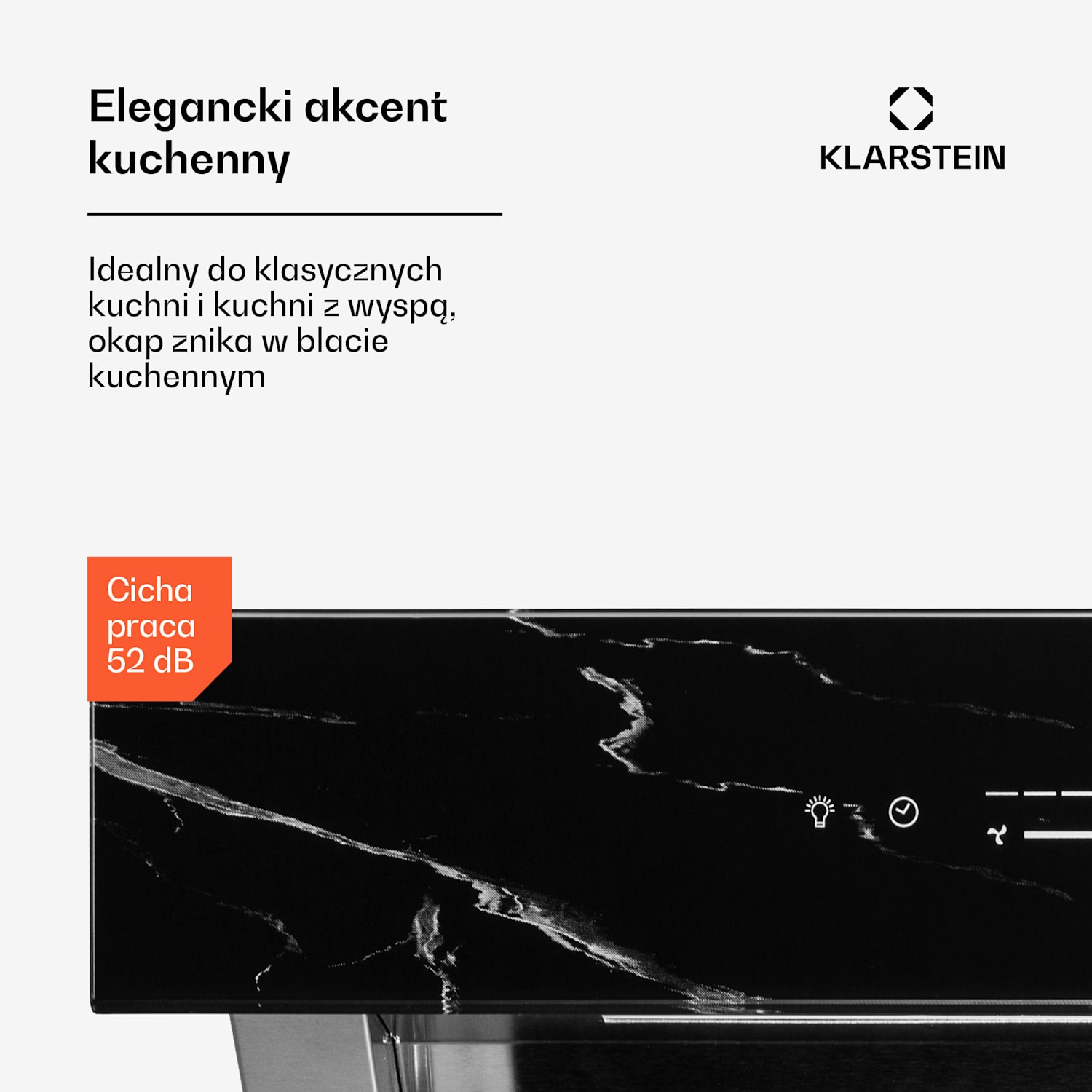 Royal Flush Eco, okap kuchenny, 60 cm, 604 m³/h, A+ 60 cm | Czarny marmur | Srebrny