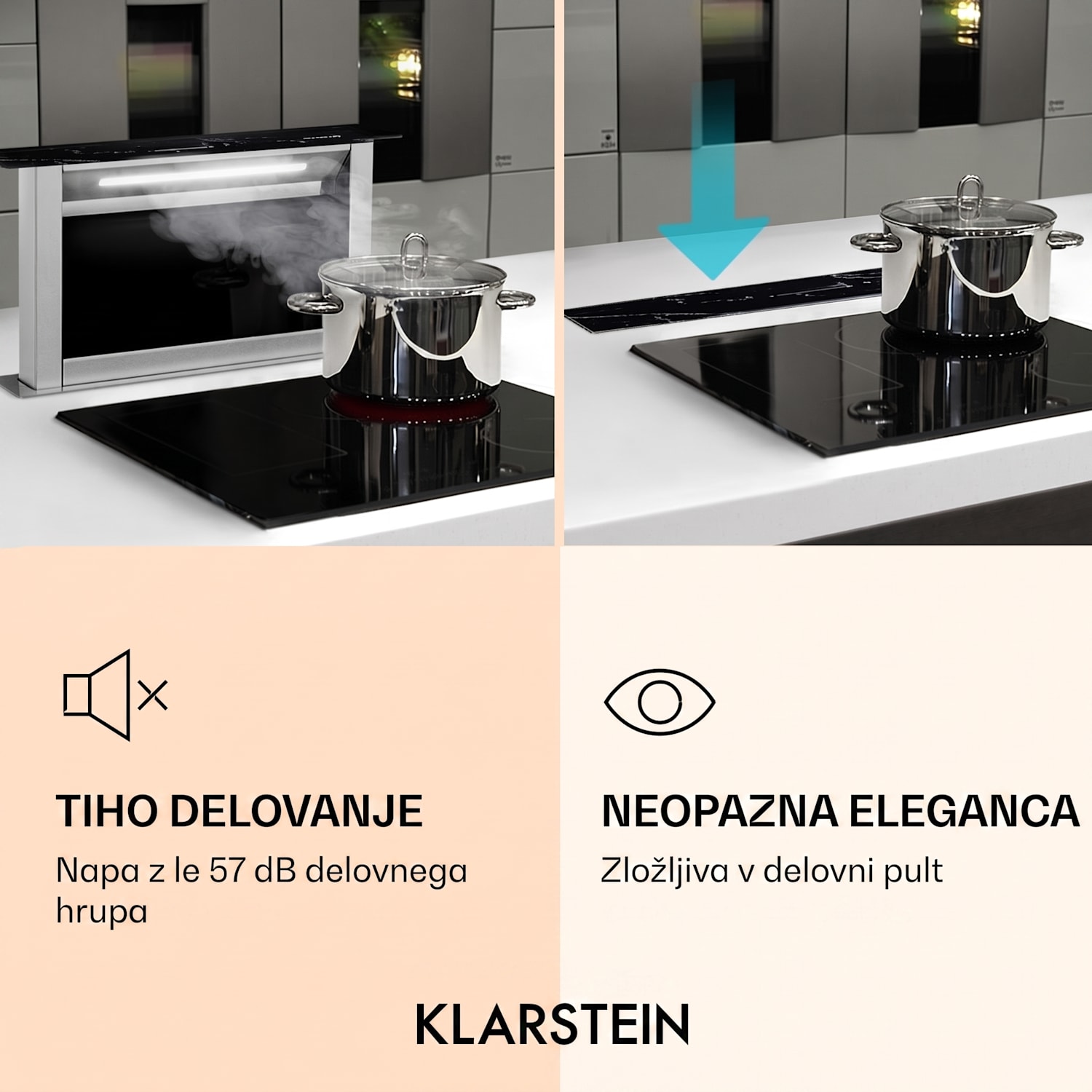 Royal Flush Eco, kuhinjska napa, 60 cm, 604 m³/h, A+ 60 cm | Črni marmor | Nerjaveče jeklo