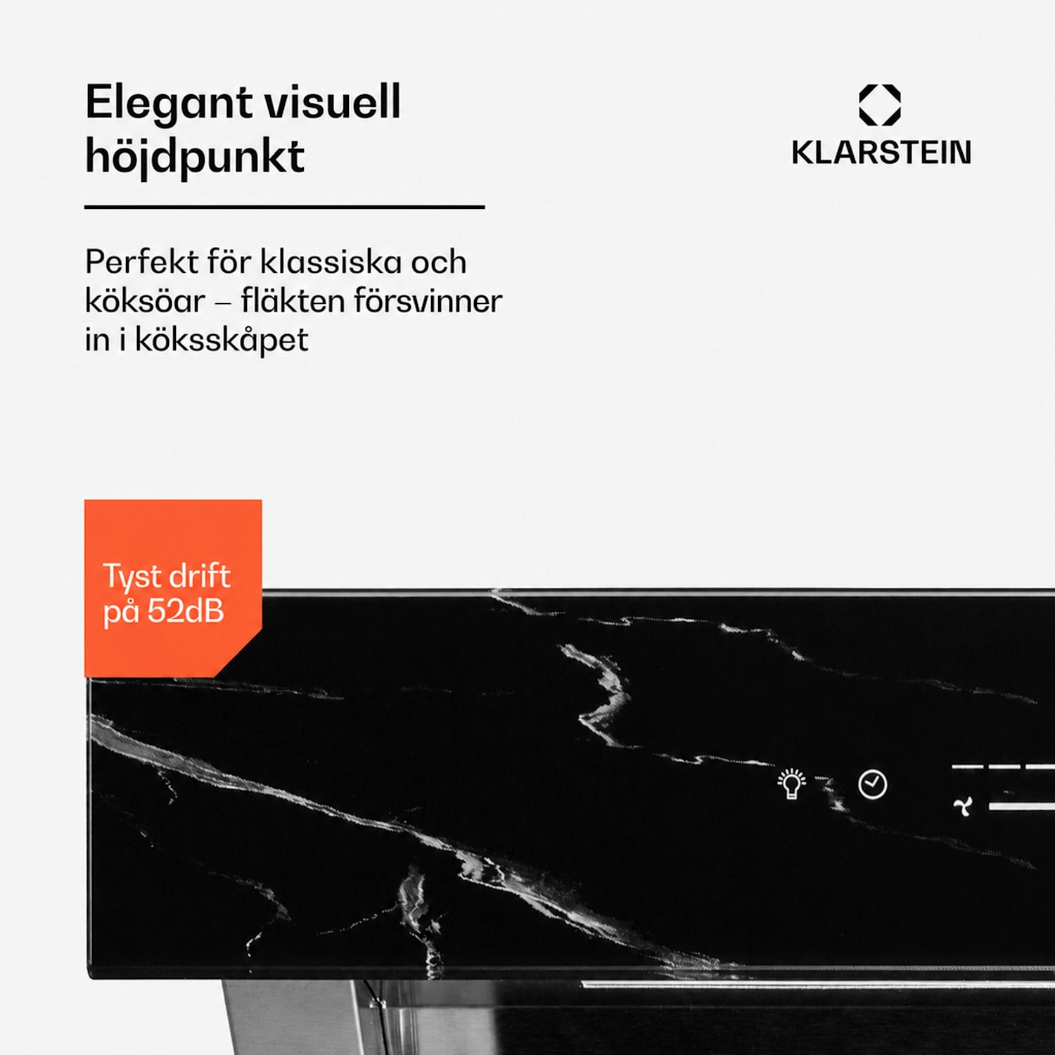Royal Flush Eco köksfläkt 60 cm 604 m³/h A+ 60 cm | Svart Marmor | Silver