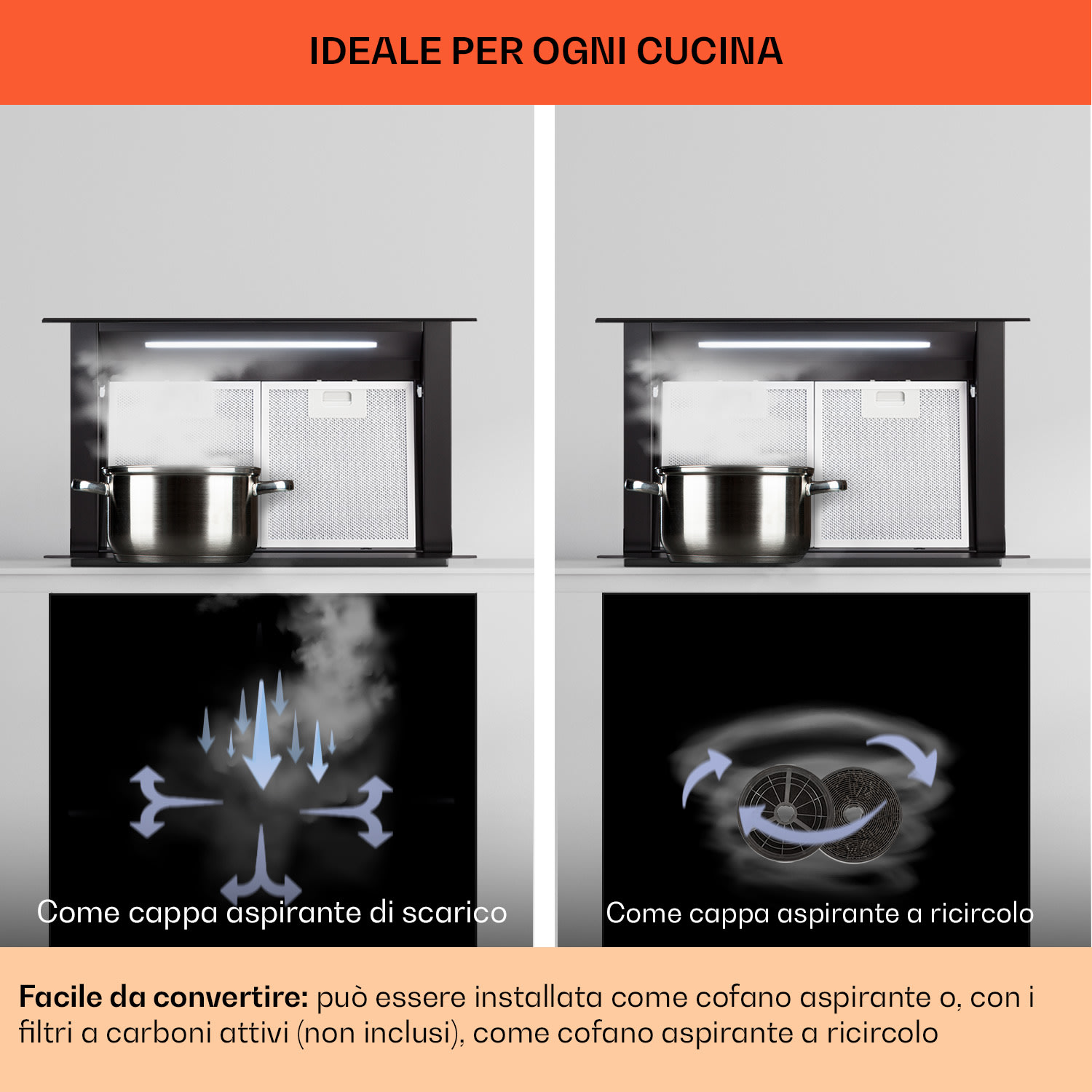 Royal Flush Eco cappa aspirante, 60 cm, 576 m³/ora, A+ 60 cm | Nero | Nero