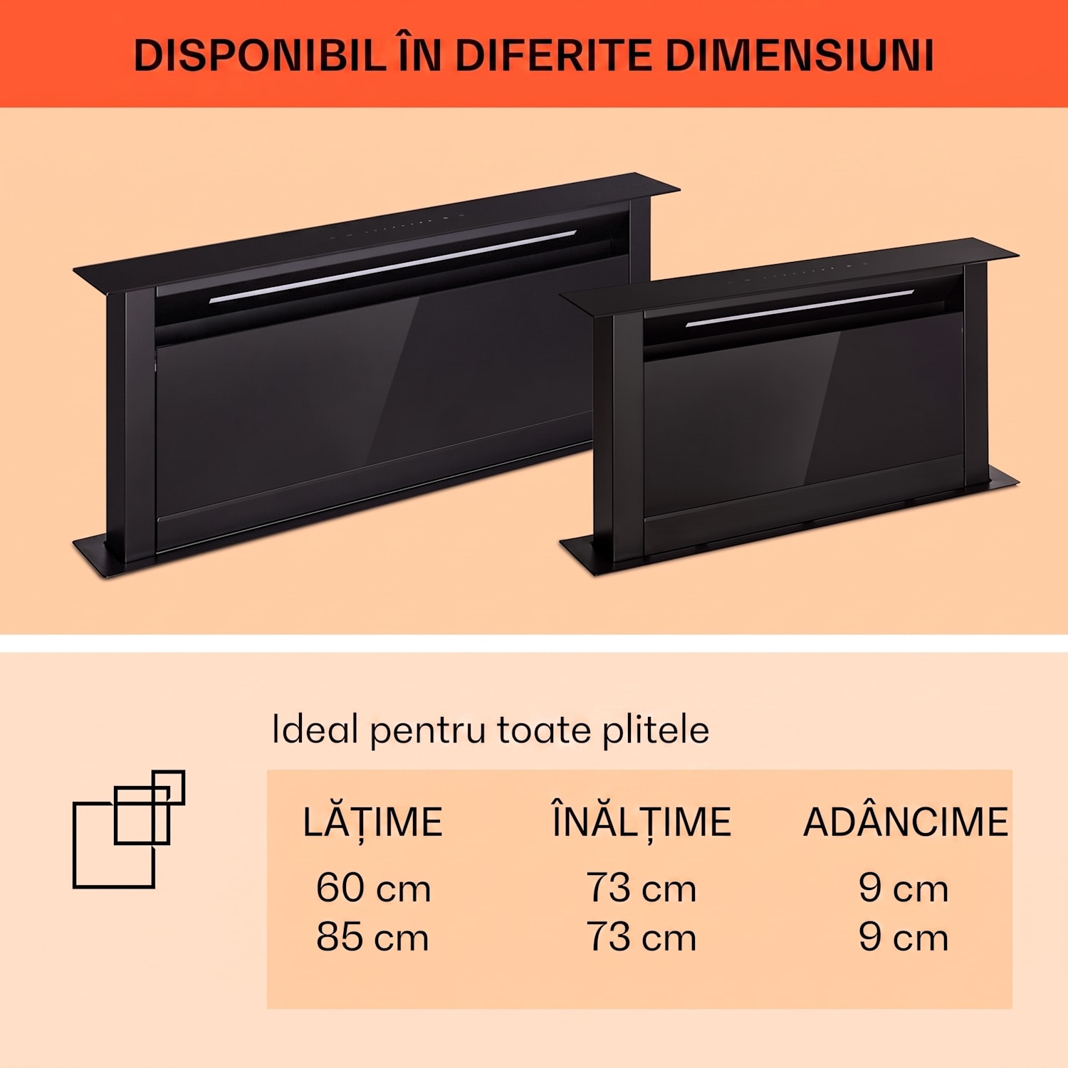 Hota telescopica, Royal Flush Eco, 60 cm, 604 m³/h, A+ 60 cm | Negru | Negru