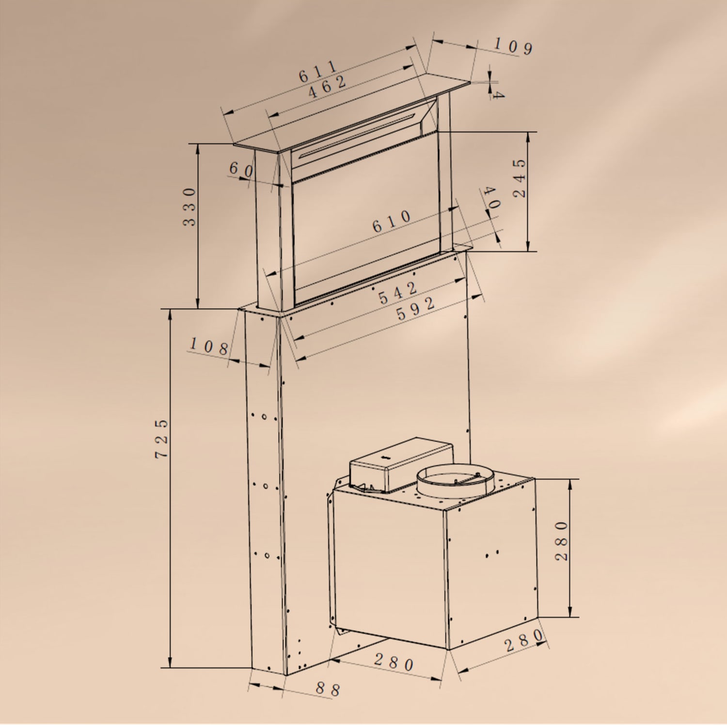 Royal Flush Eco Downdraft campana de extracción 60 cm 604 m³/h A+ 60 cm | Negro | Negro