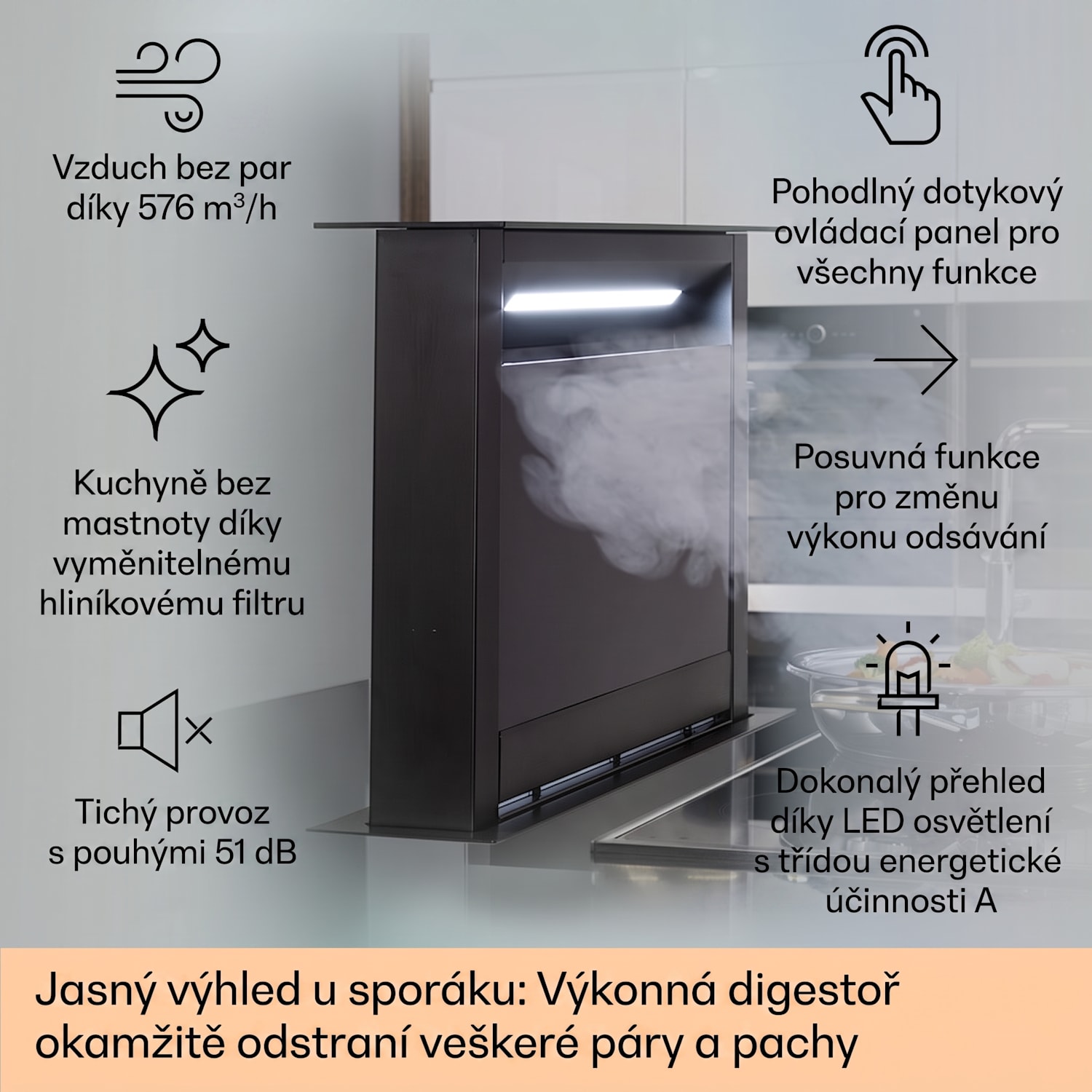 Royal Flush Eco, digestoř, 90 cm, 714 m³/h, A+ 90 cm | Negro | Negro