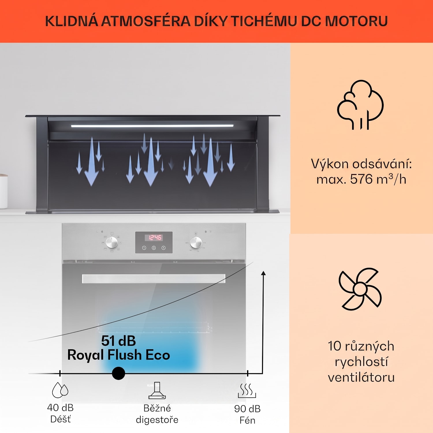 Royal Flush Eco, digestoř, 90 cm, 714 m³/h, A+ 90 cm | Negro | Negro