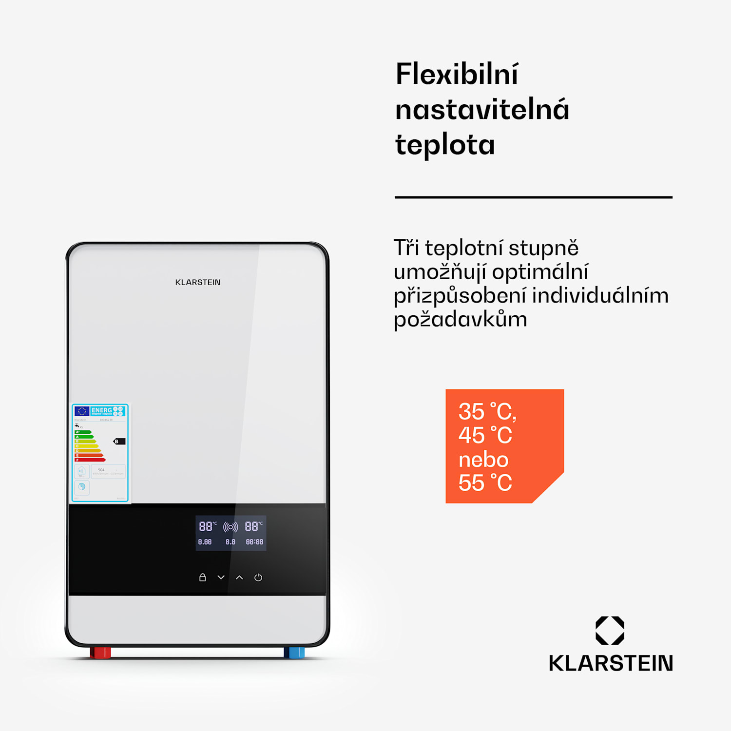 Blaze Flow Elektrický průtokový ohřívač vody, Nerezové topné těleso, LED displej, 24 kW 