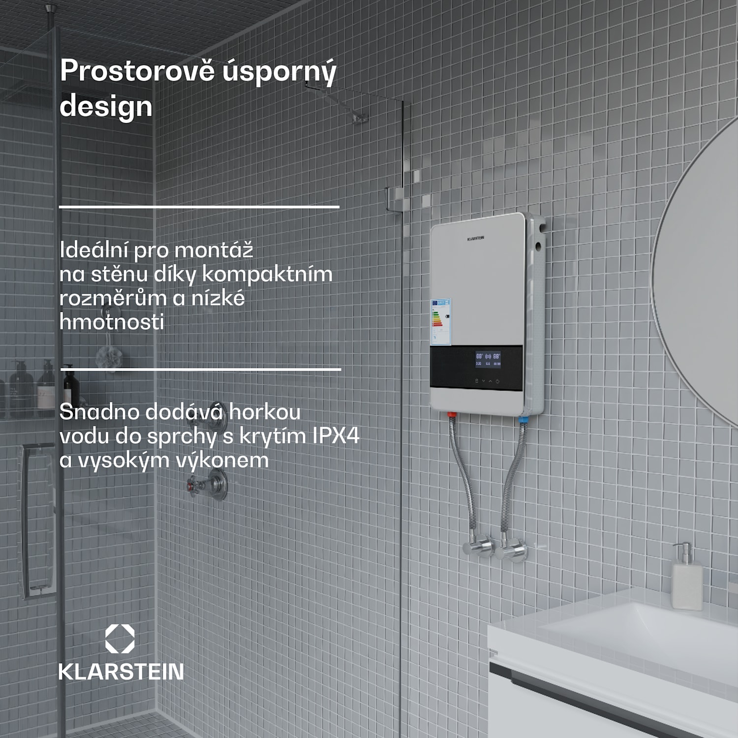 Blaze Flow Elektrický průtokový ohřívač vody, Nerezové topné těleso, LED displej, 24 kW 