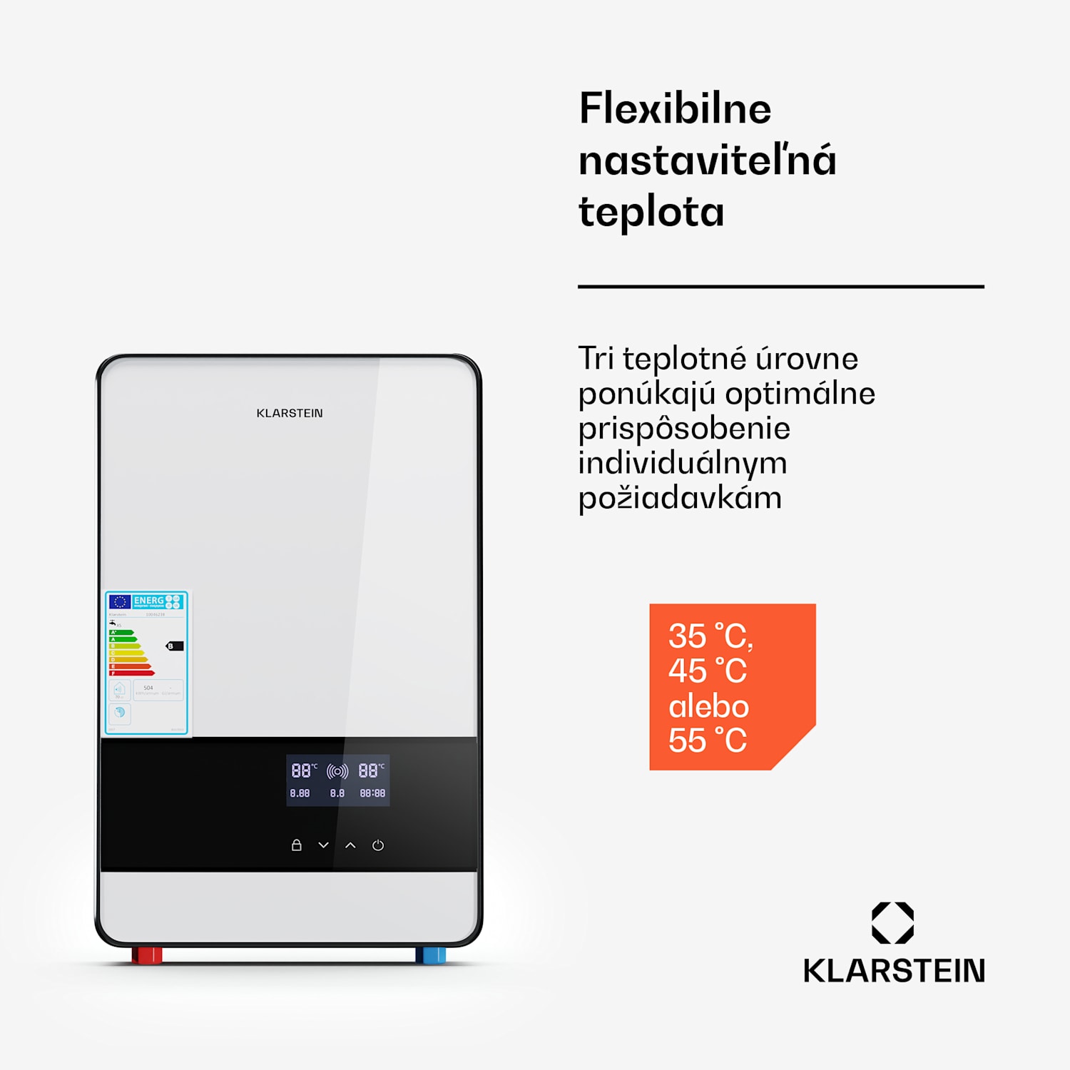 Blaze Flow Elektrický prietokový ohrievač vody, vyhrievacie teleso z nehrdzavejúcej ocele, LED displej, 24 kW 
