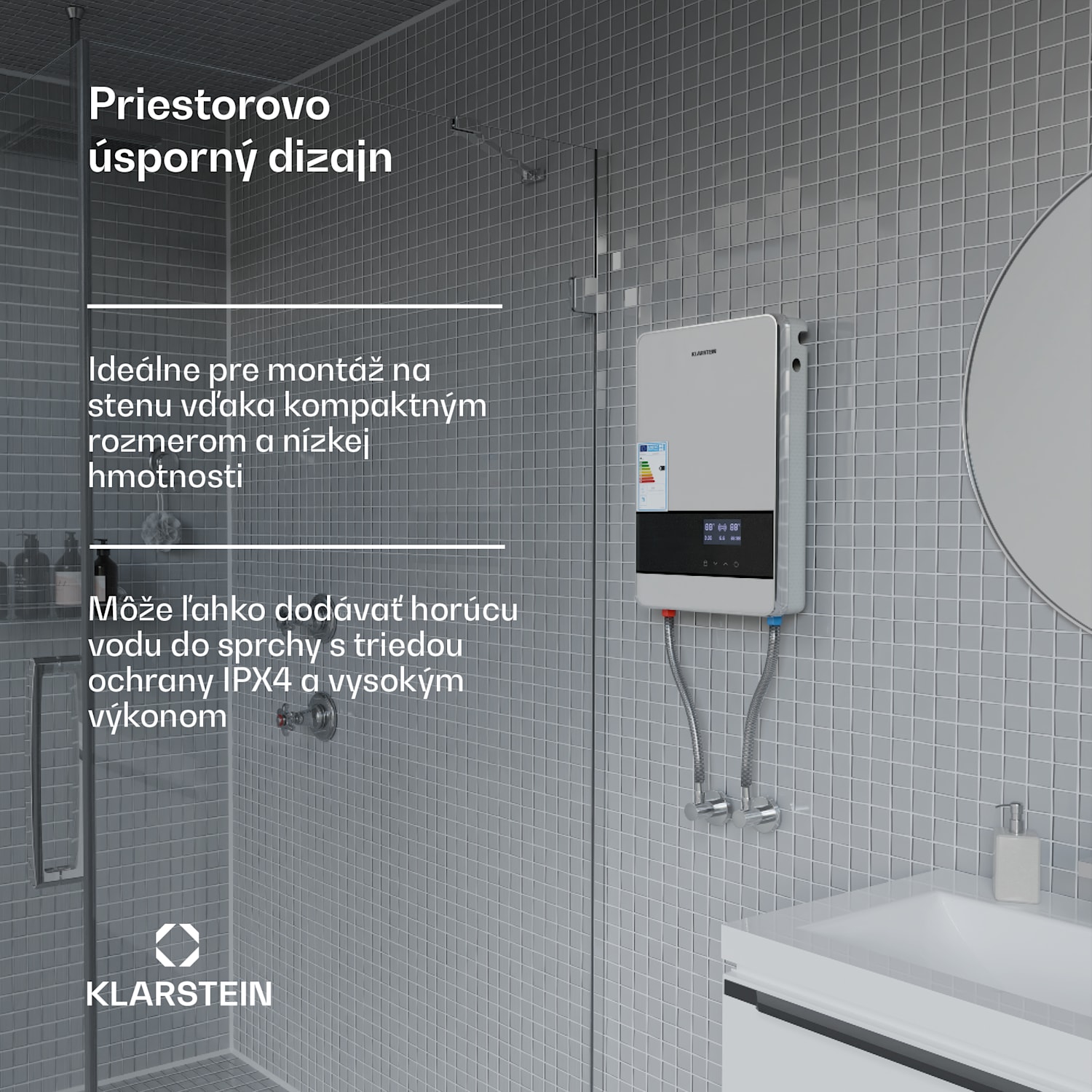 Blaze Flow Elektrický prietokový ohrievač vody, vyhrievacie teleso z nehrdzavejúcej ocele, LED displej, 24 kW 