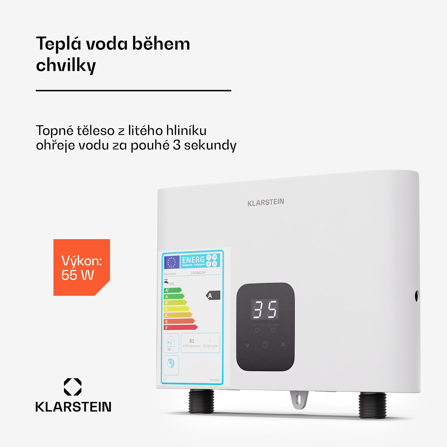 Průtokový ohřívač vody Blaze Flow, 5,5 kW, lité hliníkové topné těleso, konstantní teplota 35 °C 5.5 kW | Bílá