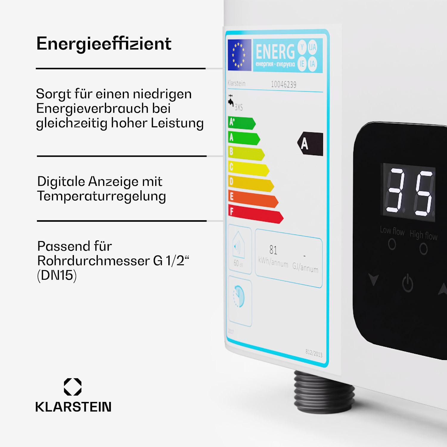 Blaze Flow - Scaldabagno istantaneo sottopiano | 5,5 kW | Elemento riscaldante in alluminio fuso | 35 °C costanti 5.5 kW | Bianco