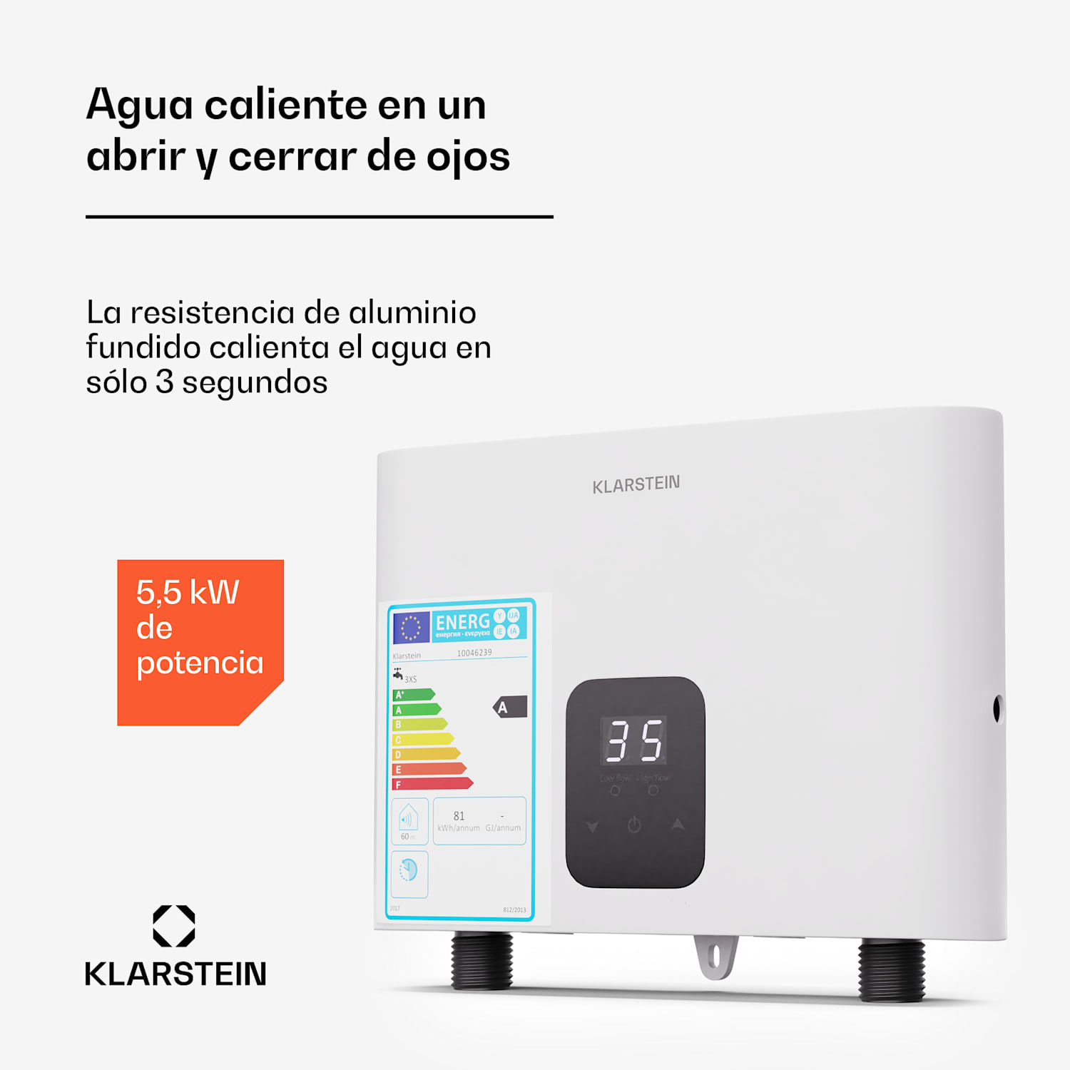 Calentador de agua instantáneo bajo encimera Blaze Flow | 5,5kW | resistencia de aluminio fundido | 35°C constantes 5.5 kW | Blanco