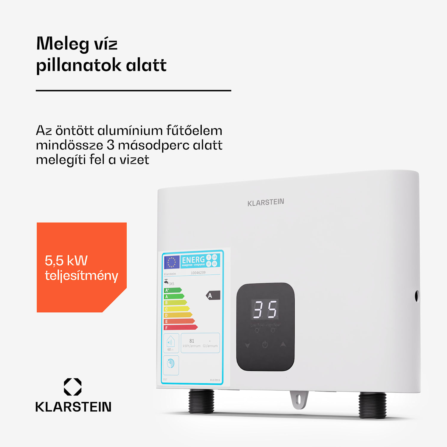 Blaze Flow átfolyós vízmelegítő asztal alá, 5,5 kW, öntött alumínium fűtőtest, állandó hőmérséklet 35 °C 5.5 kW | Fehér