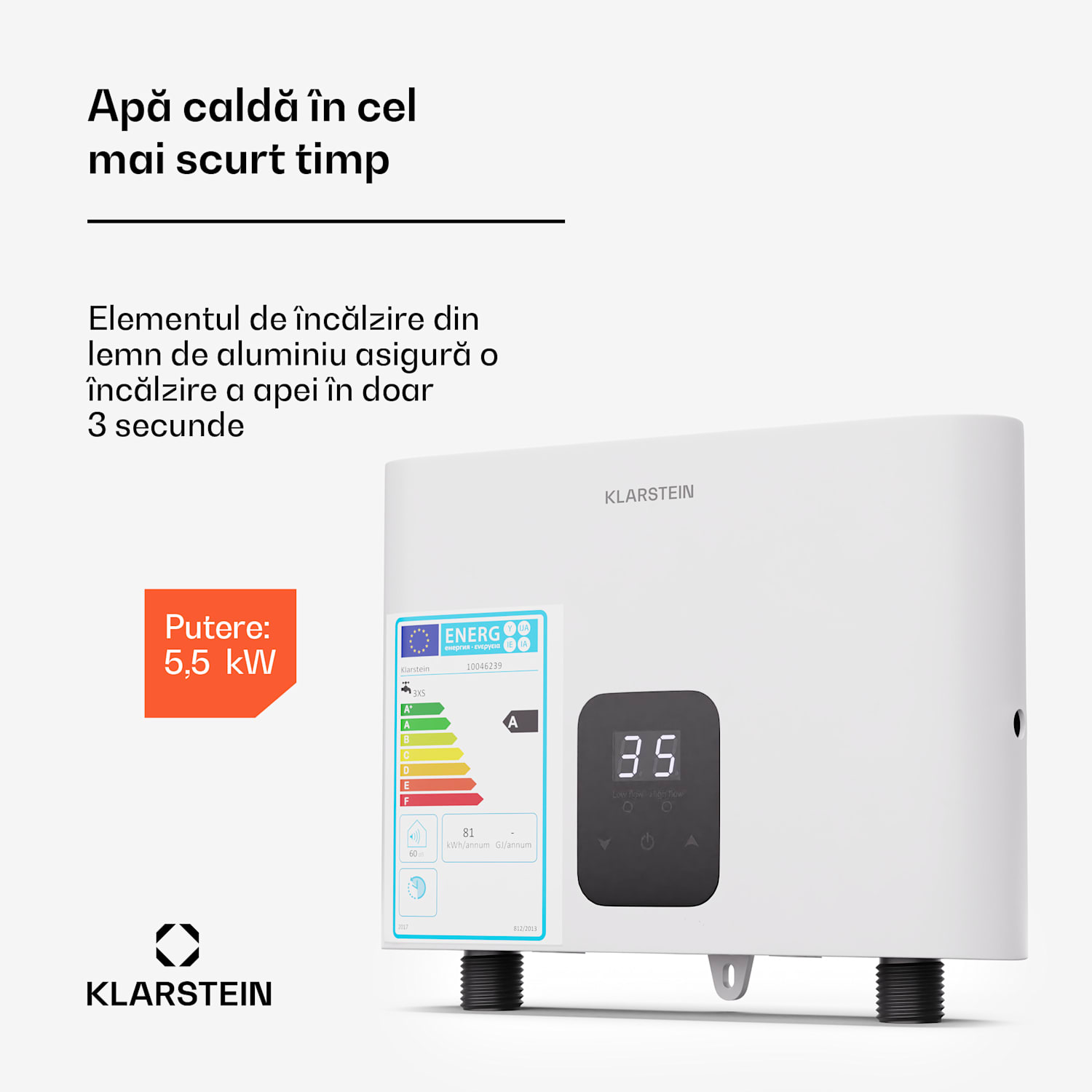 Încălzitor de apă instantaneu sub masă Blaze Flow, 5,5 kW, element de încălzire din aluminiu turnat, temperatură constantă 35 °C 5.5 kW | Alb