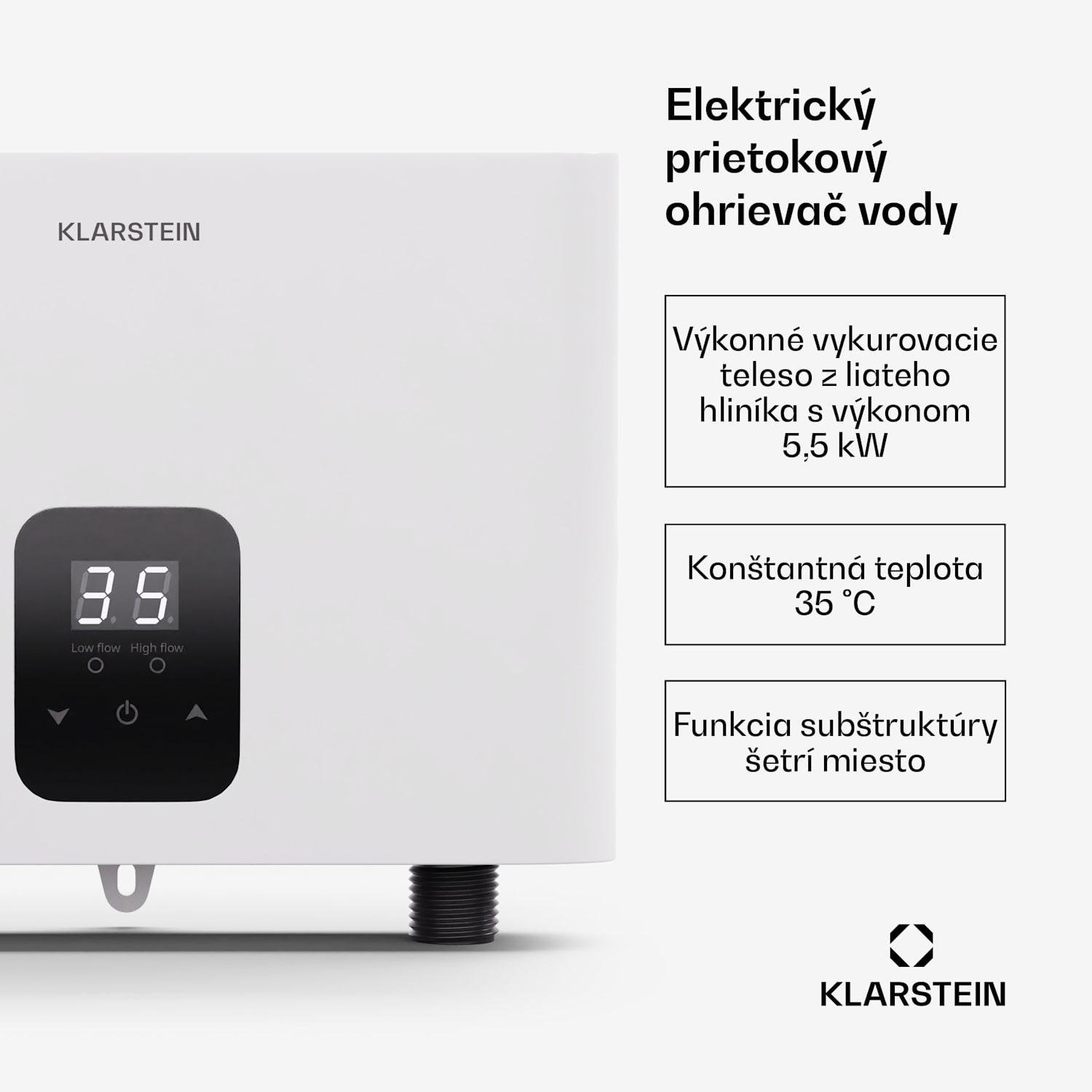 Blaze Flow prietokový ohrievač vody pod stôl, 5,5 kW, liate hliníkové vyhrievacie teleso, konštantná teplota 35 °C 5.5 kW | Biela