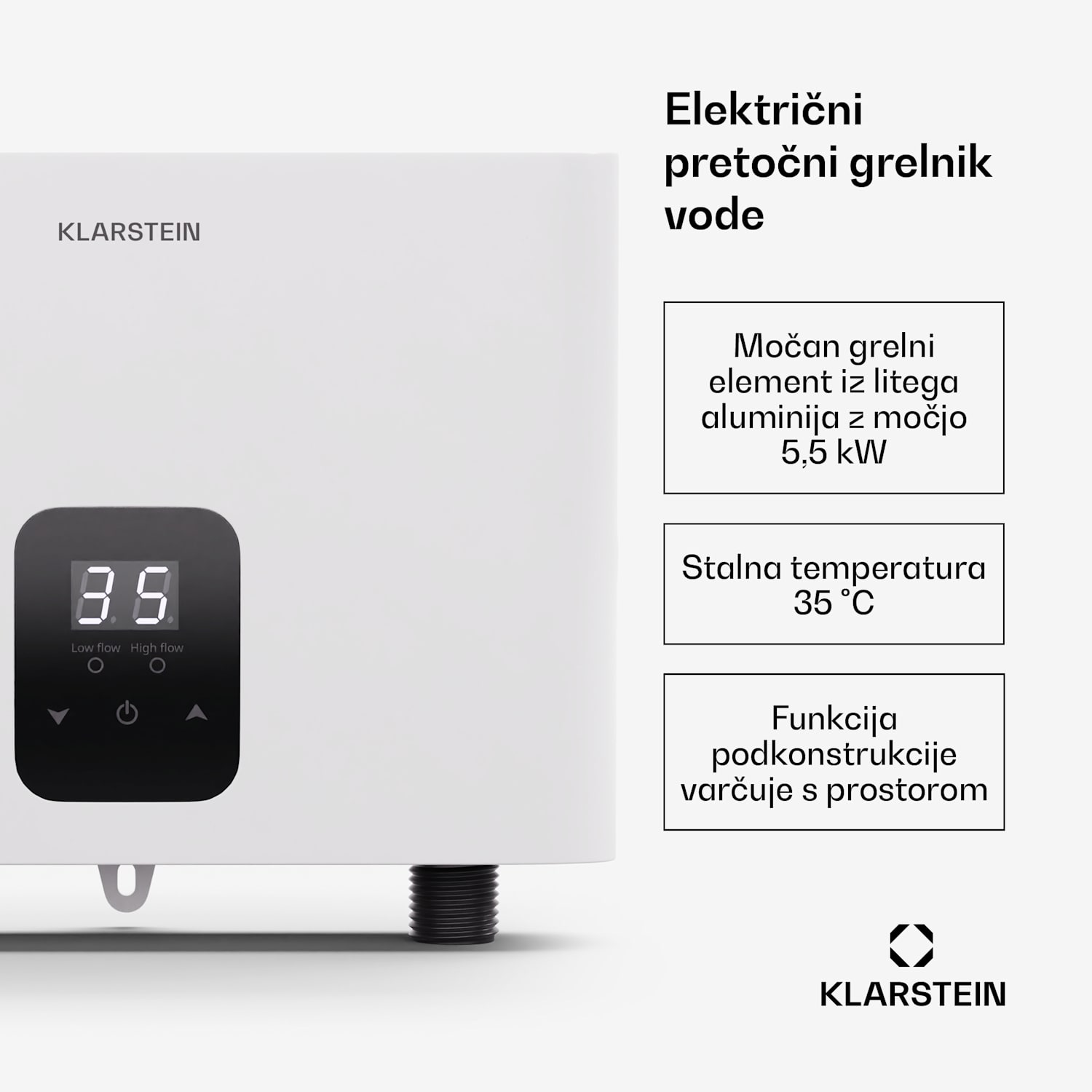 Blaze Flow pretočni grelnik vode pod mizo, 5,5 kW, grelni element iz litega aluminija, konstantna temperatura 35 °C 5.5 kW | Bela