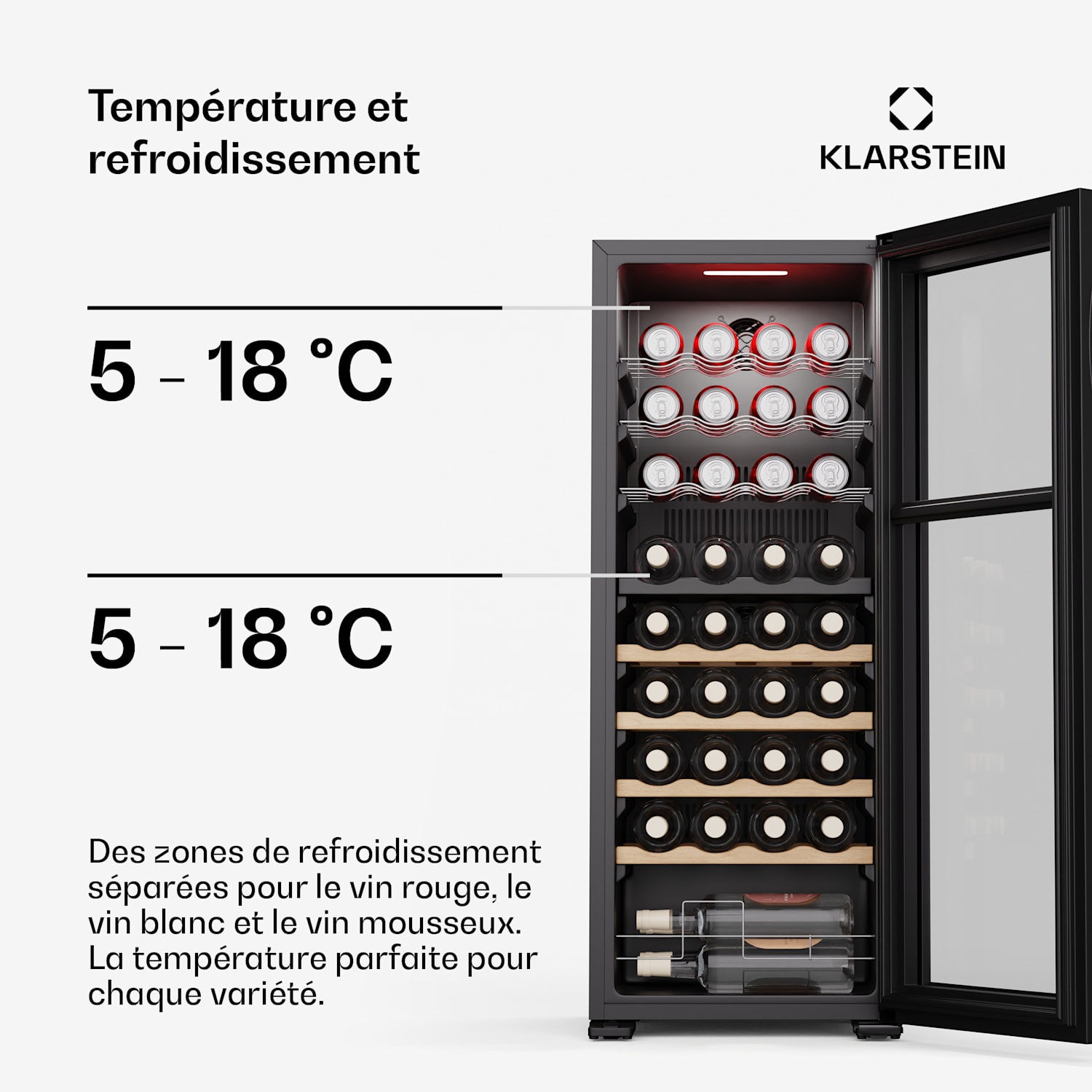 Bovella 36 Duo+ wijnkoelkast | 2-in-1 | 36 flessen | 2 zones | 7 schappen | touch 