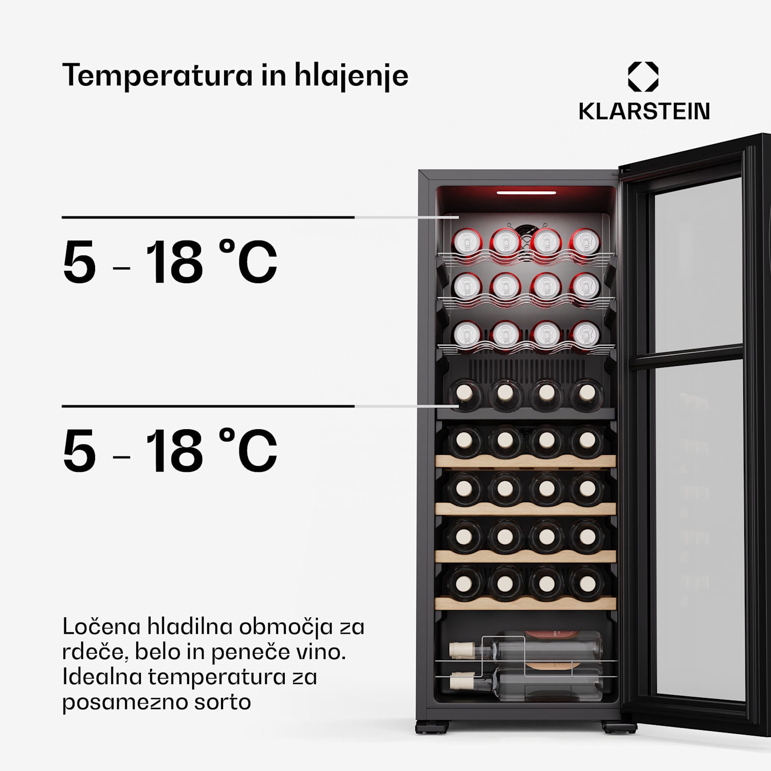 Bovella 36 Duo+ hladilnik za vino, 2 v 1, 36 steklenic, 2 coni, 7 polic, Nadzor na dotik 36 steklenic | 2 | Črna