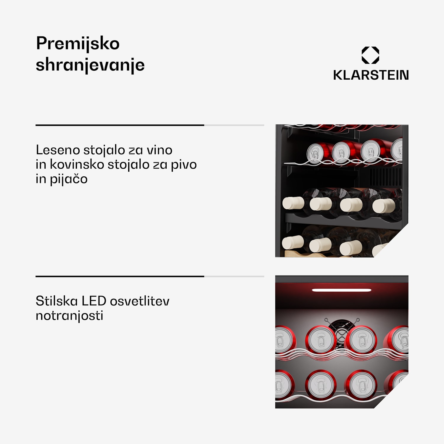 Bovella 36 Duo+ hladilnik za vino, 2 v 1, 36 steklenic, 2 coni, 7 polic, Nadzor na dotik 36 steklenic | 2 | Črna