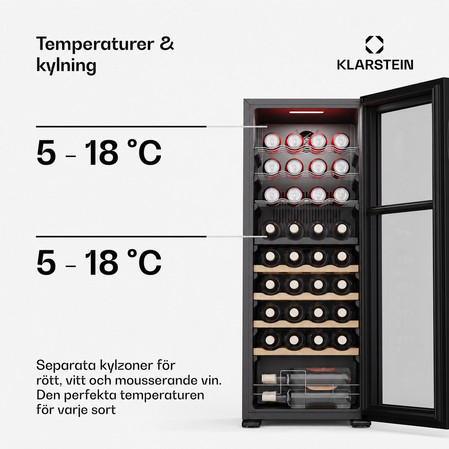 Bovella 36 Duo+ vinkyl | 2-i-1 | 36 flaskor | 2 zoner | 7 hyllor | Touch 36 flaskor | 2 kylzoner | Svart