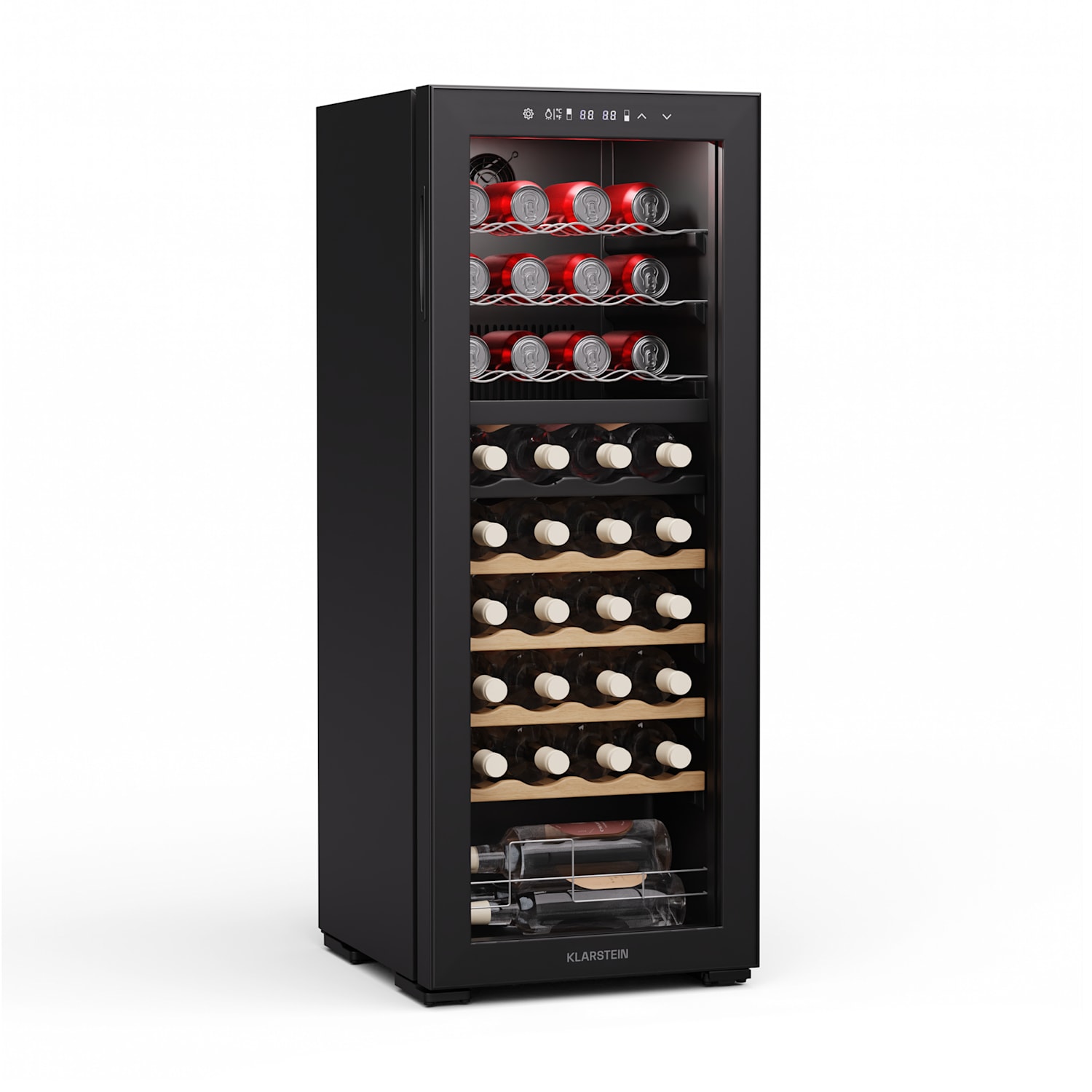 Bovella 36 Duo+ nevera para vino | 2 en 1 | 36 botellas | 2 zonas | 7 estantes | Táctil 36 botellas