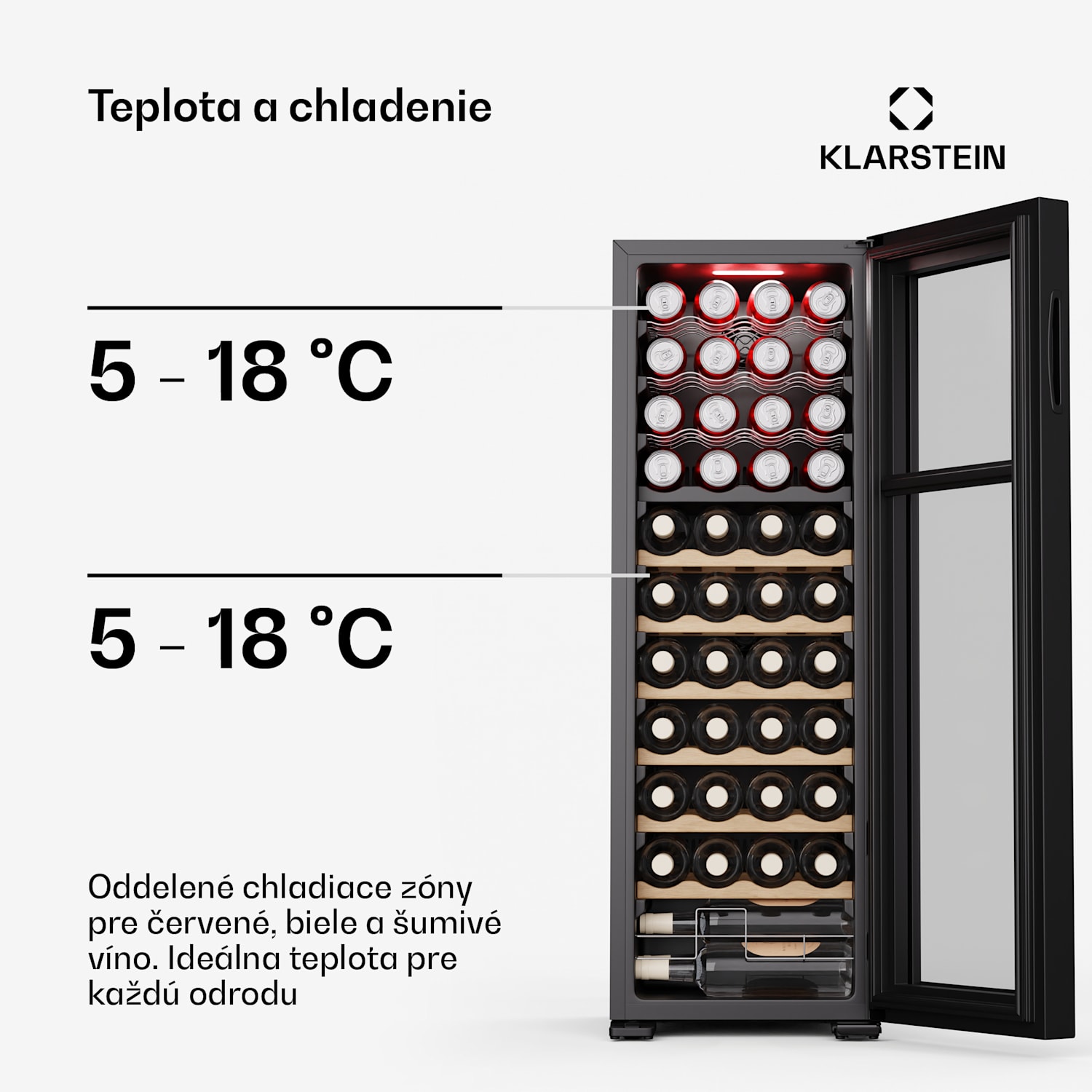 Bovella 44 Duo+ chladnička na víno, 2 v 1, 44 fliaš, 2 zóny, 9 políc, Dotykové ovládanie 44 fliaš | 2 chladiace zóny | Čierna