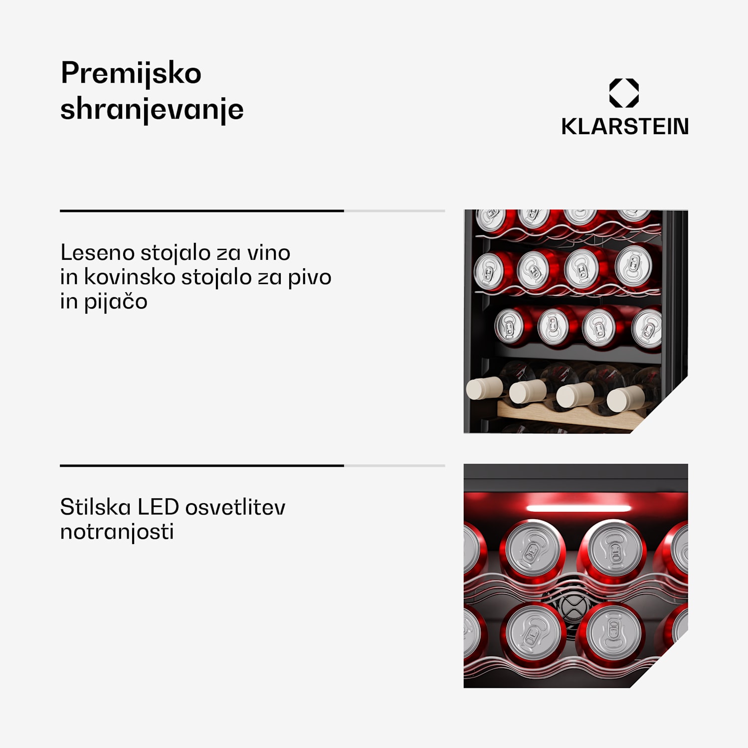 Bovella 44 Duo+ hladilnik za vino, 2 v 1, 44 steklenic, 2 coni, 9 polic, Nadzor na dotik 44 steklenic | 2 | Črna