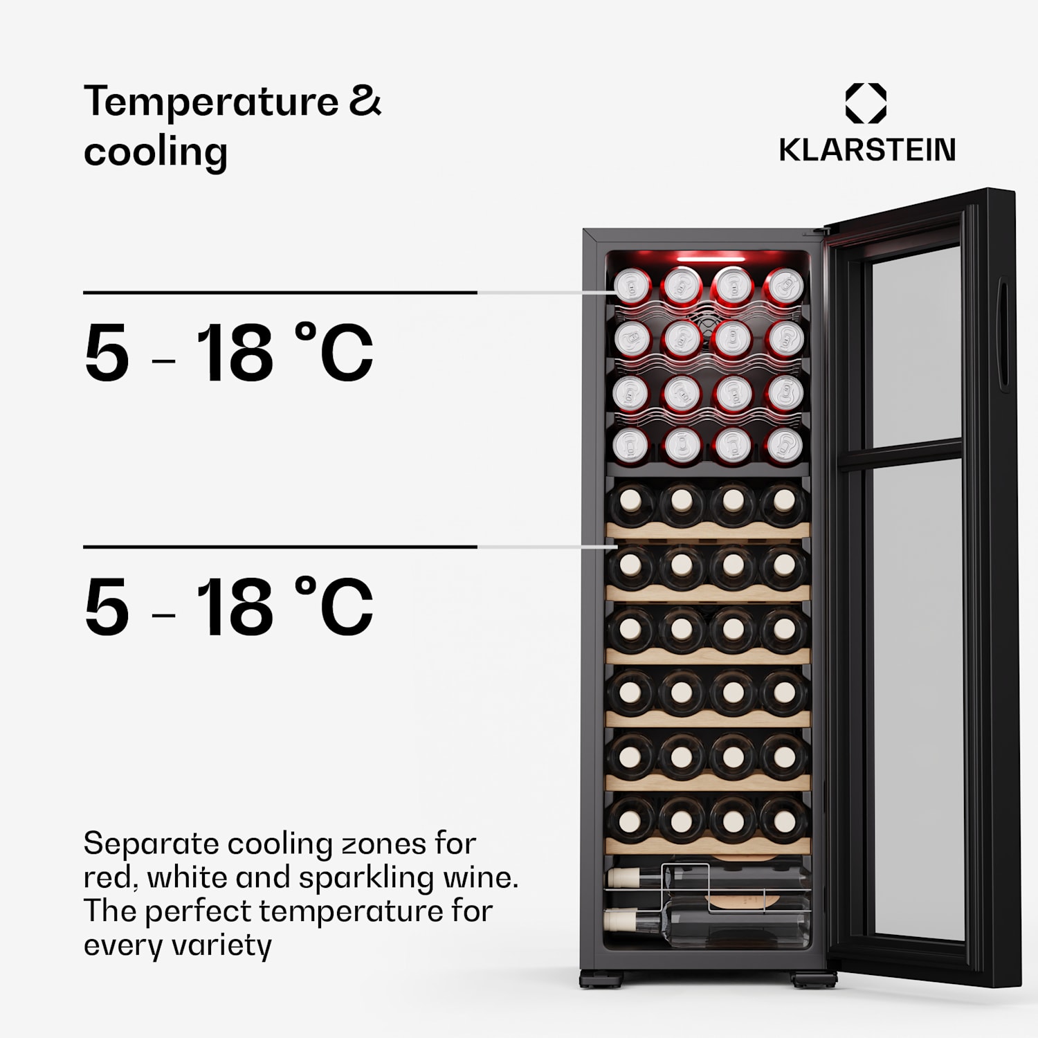 Bovella 44 Duo+ viinikaappi | 2 in 1 | 44 pulloa | 2 aluetta | 9 hyllyä | kosketus 44 pulloa | 2 jäähdytysalue | Musta