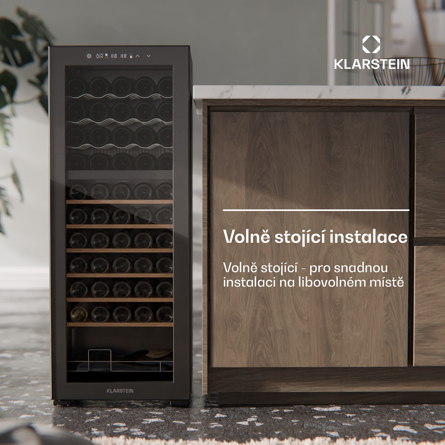 Bovella 55 Duo+ vinotéka, 2 v 1, 44 lahví, 2 zóny, 9 polic, Dotykové ovládání 55 lahví | 2 chladicí zóny | Černá