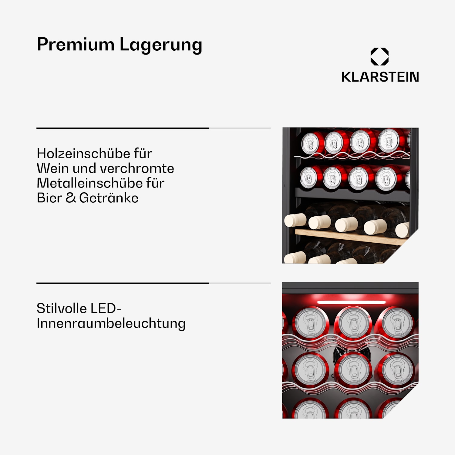 Bovella 55 Duo+ Weinkühlschrank | 2-in-1 | 55 Flaschen | 2 Zonen | 9 Regale | Touch 55 Flaschen | 2 Kühlzonen | Schwarz