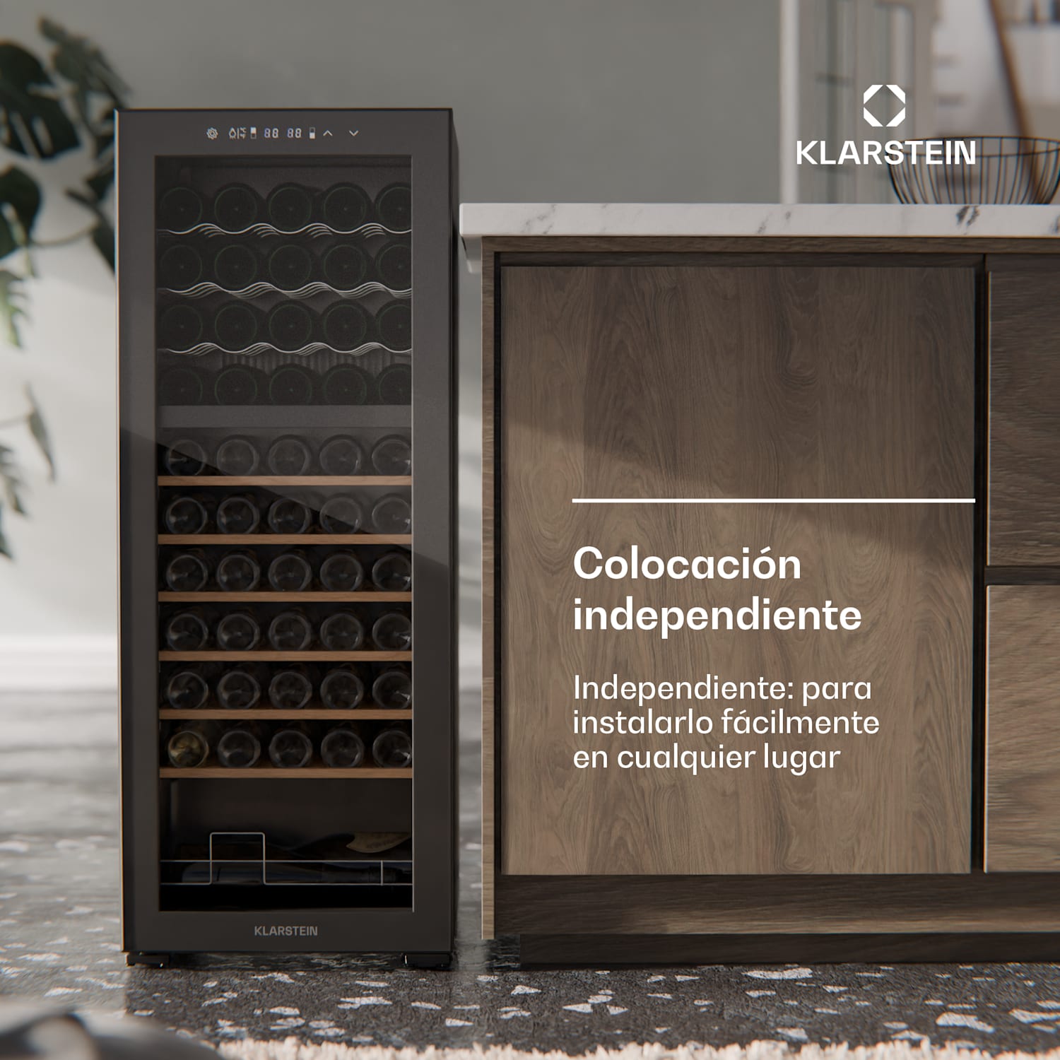 Bovella 55 Duo+ nevera para vino | 2 en 1 | 55 botellas | 2 zonas | 9 estantes | Táctil 55 botellas | 2 zonas de refrigeración | Negro