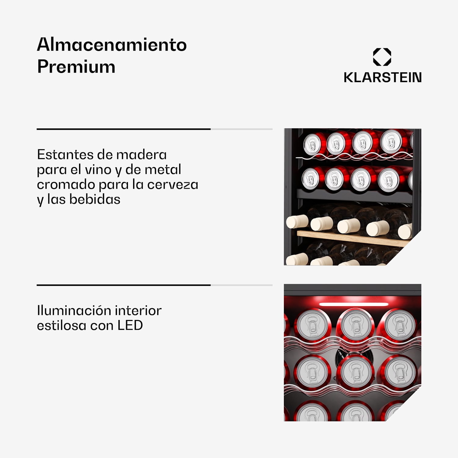 Bovella 55 Duo+ nevera para vino | 2 en 1 | 55 botellas | 2 zonas | 9 estantes | Táctil 55 botellas | 2 zonas de refrigeración | Negro