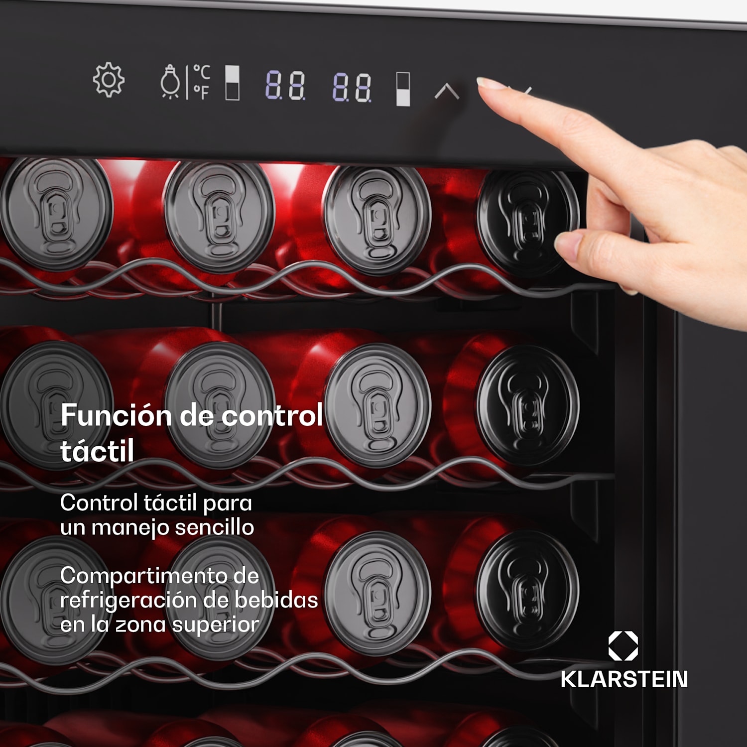 Bovella 55 Duo+ nevera para vino | 2 en 1 | 55 botellas | 2 zonas | 9 estantes | Táctil 55 botellas | 2 zonas de refrigeración | Negro