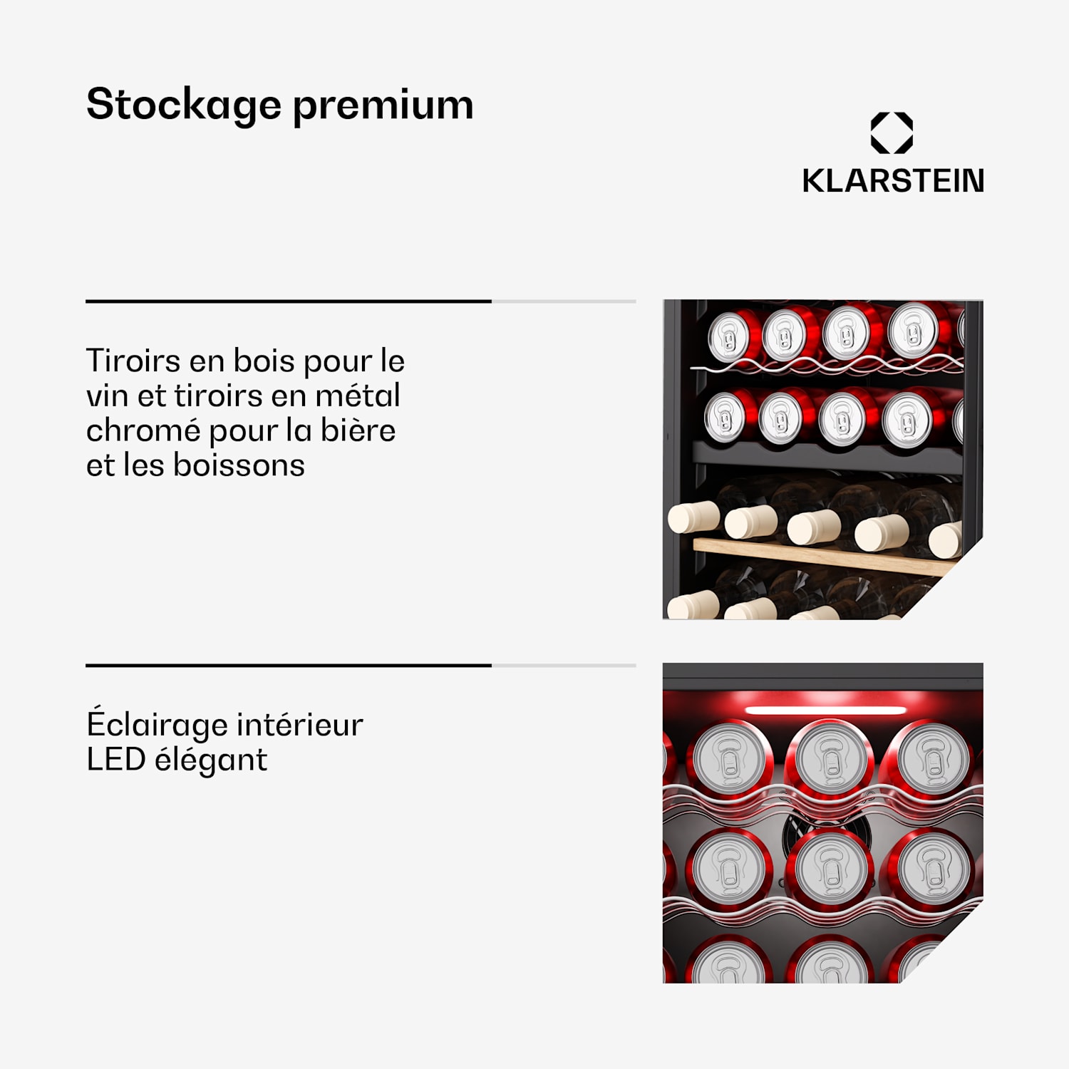 Bovella 55 Duo+ Cave à vin | 2-en-1 | 55 bouteilles | 2 zones | 9 étagères | Tactile 55 bouteilles | 2 zones de conservation | Noir