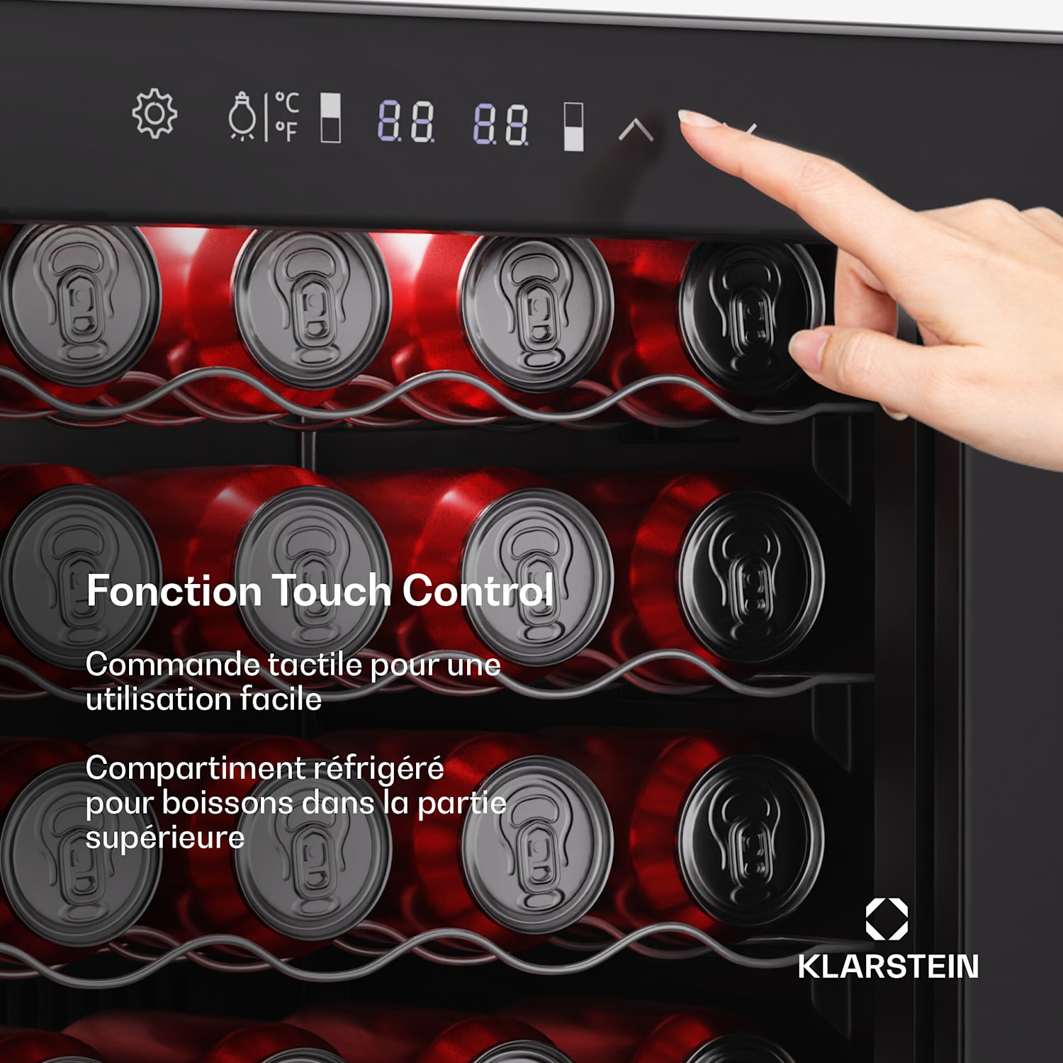 Bovella 55 Duo+ Cave à vin | 2-en-1 | 55 bouteilles | 2 zones | 9 étagères | Tactile 55 bouteilles | 2 zones de conservation | Noir