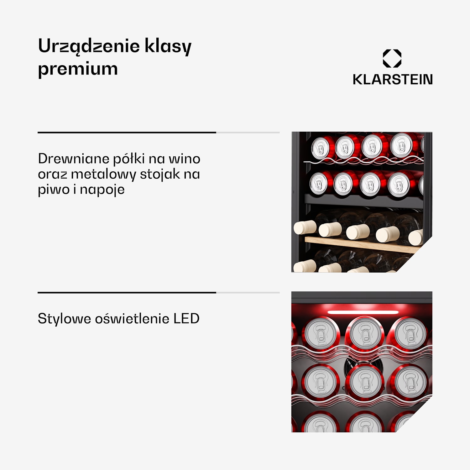 Bovella 55 Duo+ chłodziarka do wina, 2 w 1, 55 butelek, 2 strefy, 9 półek, sterowanie dotykowe 55 butelek | 2 strefy chłodzenia | Czarny