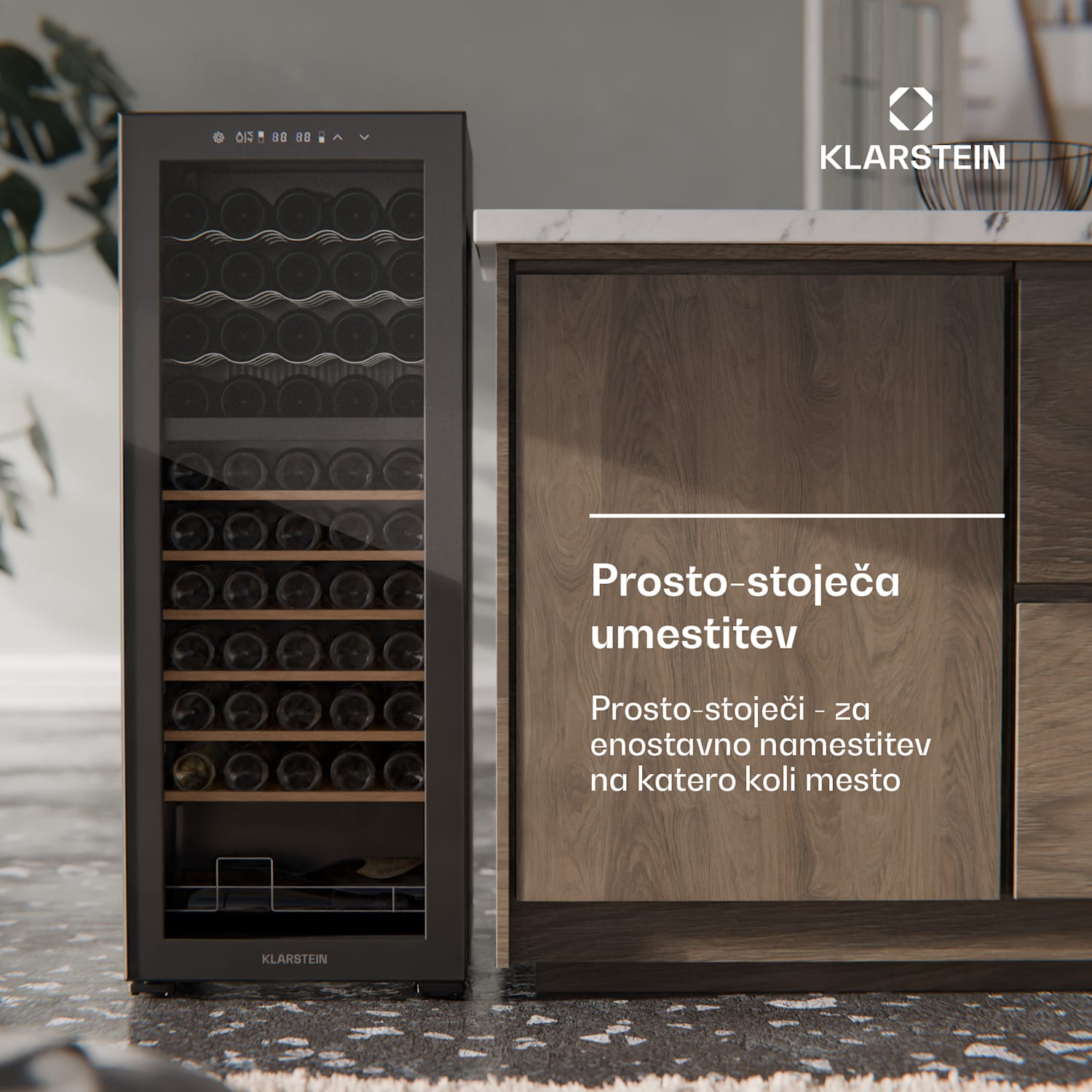 Bovella 55 Duo+ hladilnik za vino, 2 v 1, 55 steklenic, 2 coni, 9 polic, Nadzor na dotik 