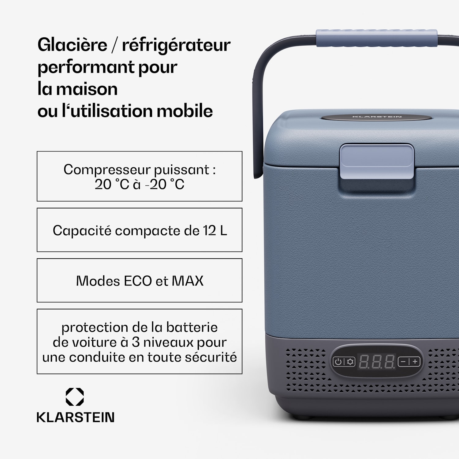 SwiftFrost 12L koelbox | 12V/230V | tot -20 °C | compressor | 2 vermogensniveaus | LED display 12 Liter | Blauw