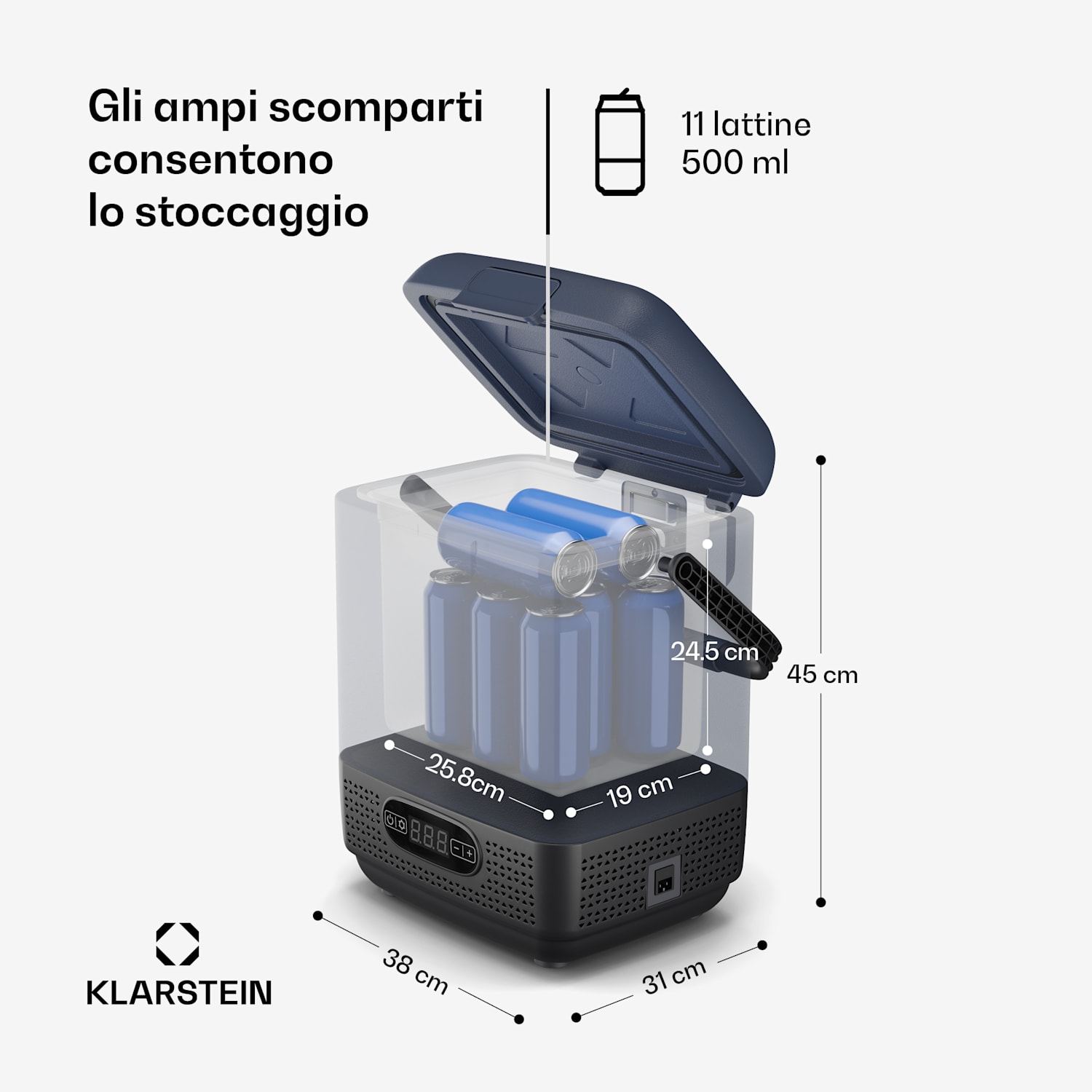 SwiftFrost 12L Frigo portatile | 12V/230V | Fino a -20 °C | Compressore | 2 livelli di potenza | Display a LED 12 litri | Blu