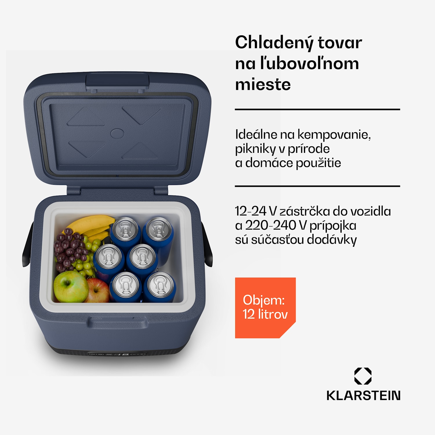 SwiftFrost 12L chladiaci box, 12V-24V/230V, do -20 °C, kompresor, 2 úrovne výkonu, LED displej 12 litrov | Modrá