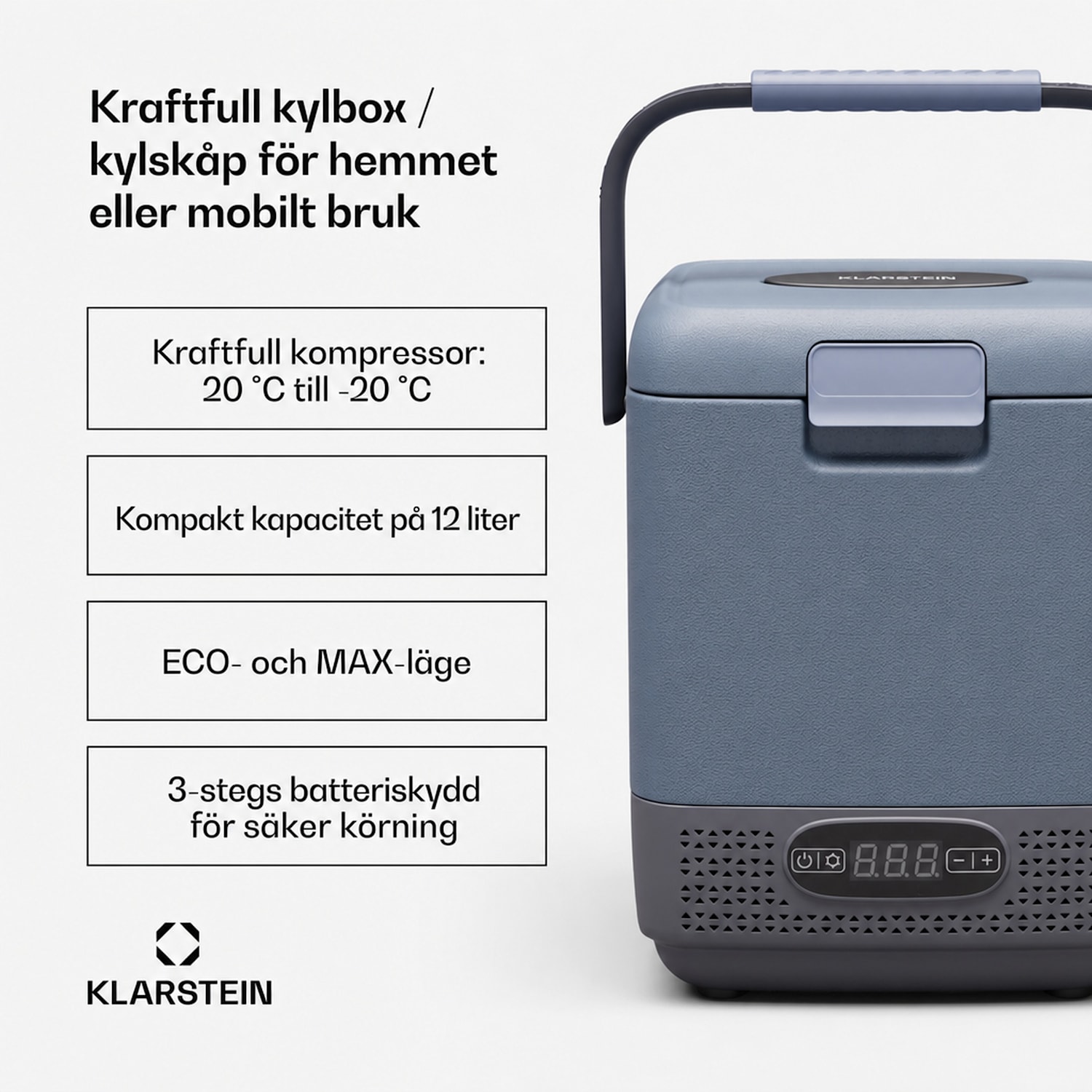 SwiftFrost 12L kylbox | 12V/230V | ner till -20 °C | kompressor | 2 effektnivåer | LED-display 